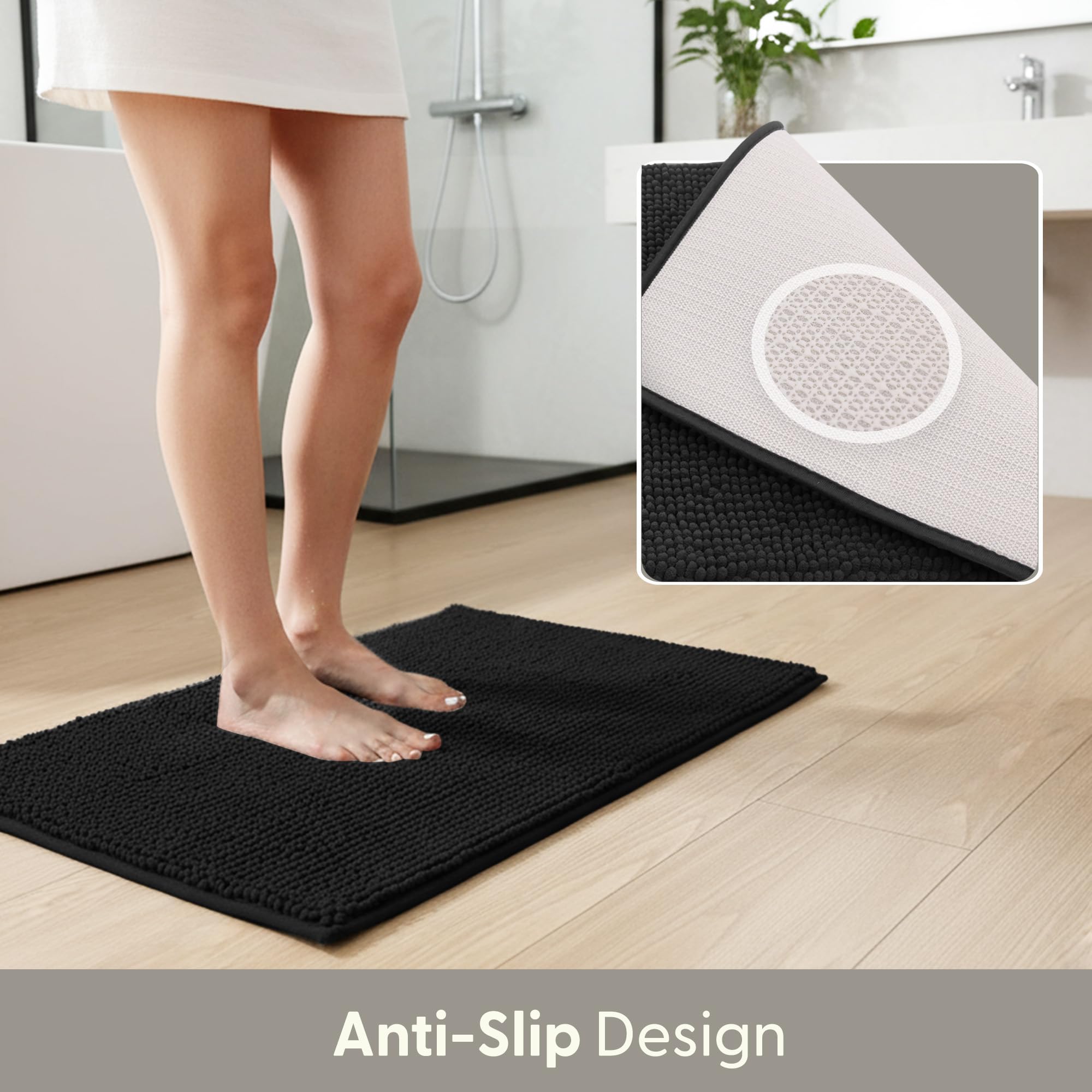 KEPLIN Microfibre Bath Mat - Non-Slip, Water Absorbent, Machine Washable | 40x60cm Black 5