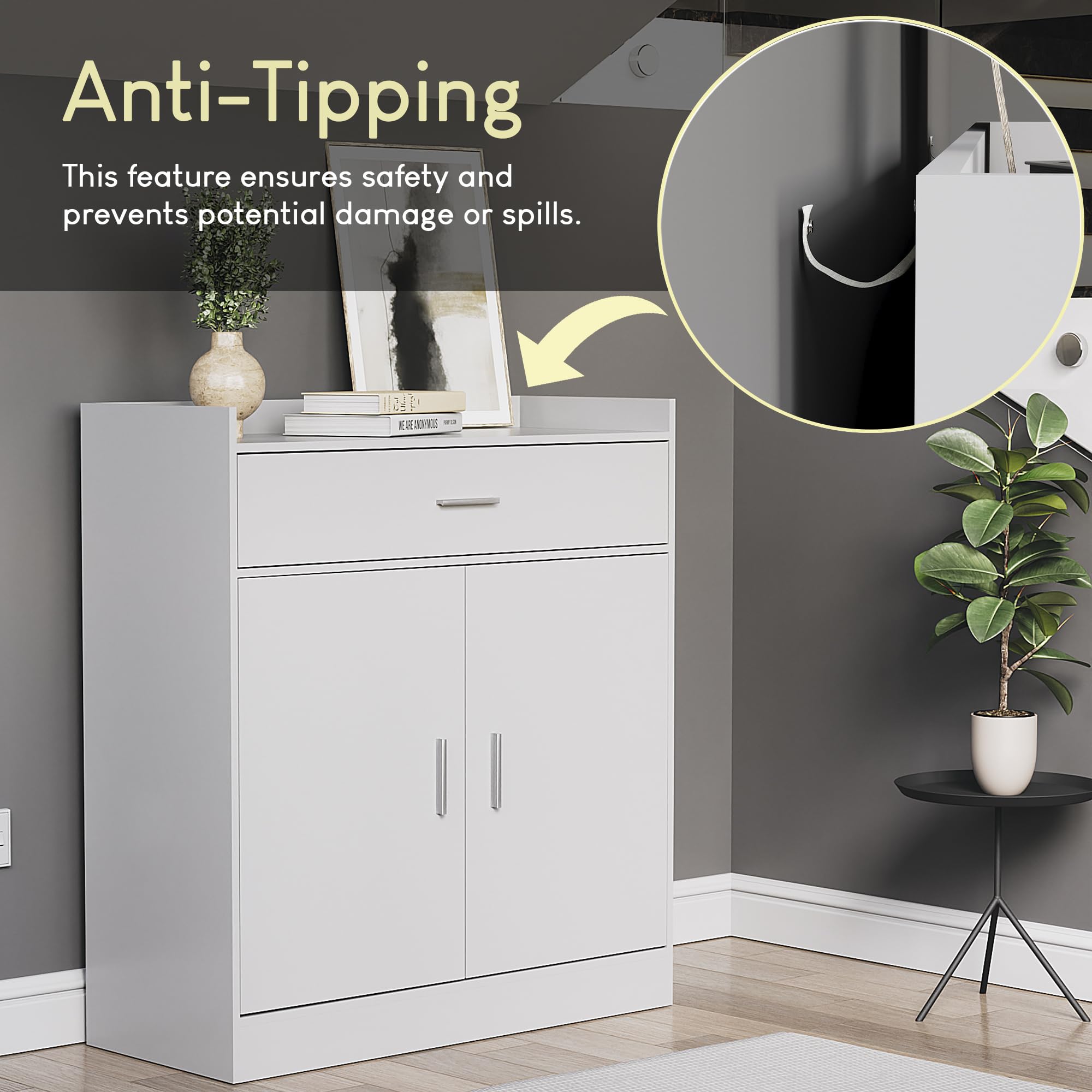 Vida Designs Dalby Shoe Cabinet - 2 Doors 1 Drawer | White | Particle Board & MDF 5