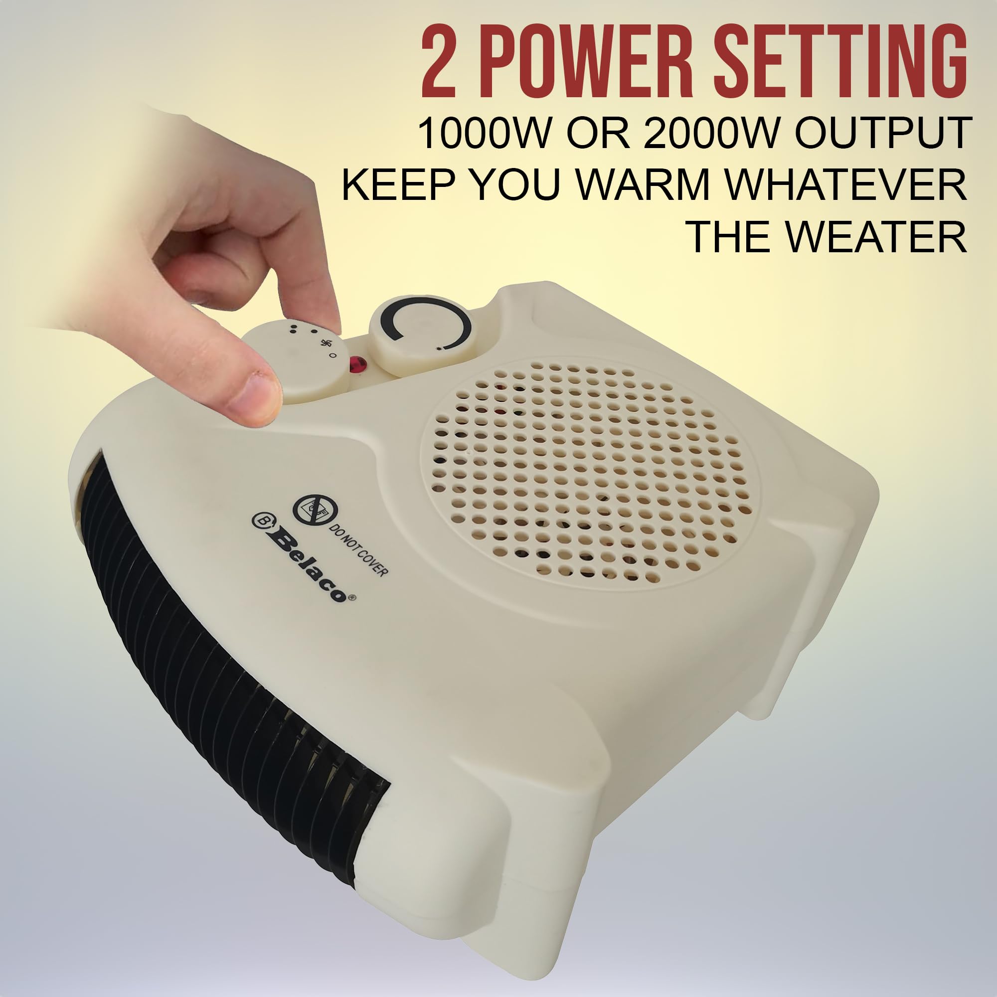 Belaco Portable Electric Fan Heater - 2 Heat Settings (1000W/2000W) | Adjustable Thermostat | Overheat Protection 3