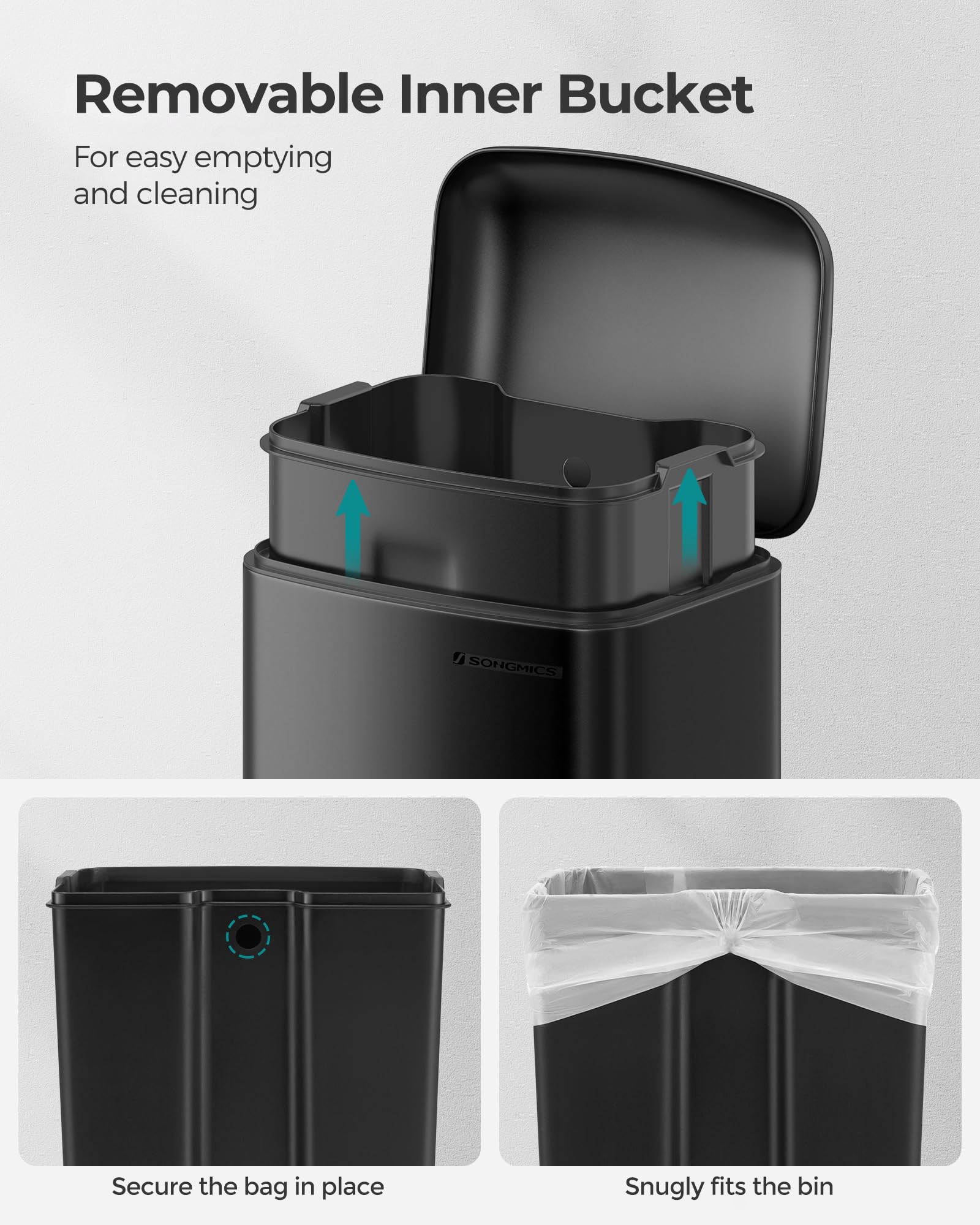 SONGMICS Kitchen Bin - 8 Gallon (30L) Steel Pedal Bin with Soft Close Lid | Black LTB01BK 5