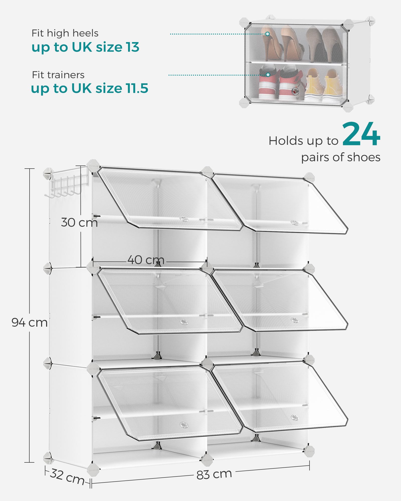 SONGMICS Interlocking Shoe Rack Cabinet - 6 Modular Slots | Steel Frame | White 3