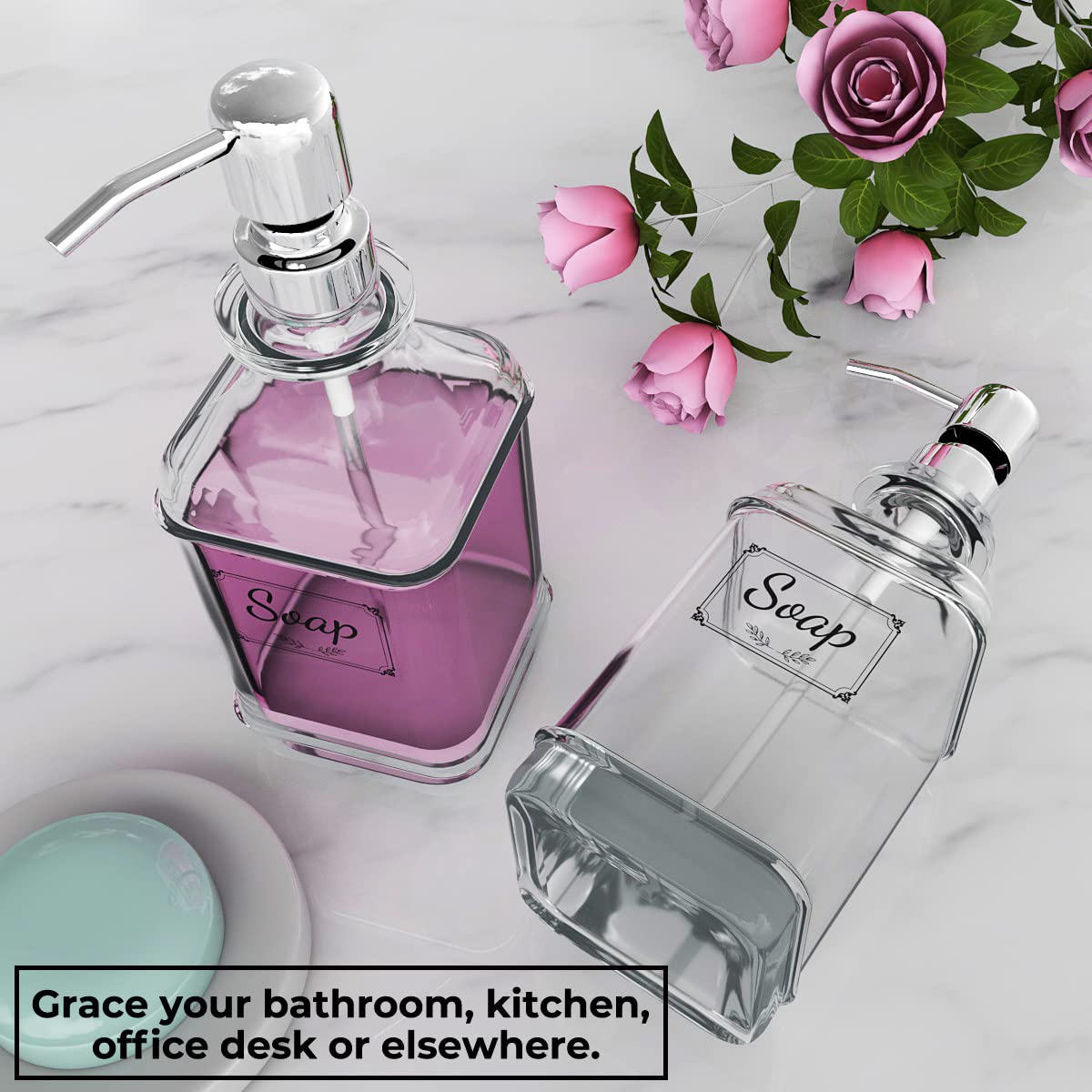 GLADPURE Soap Dispenser - 2 Pack, 18 Oz Thick Glass with Stainless Steel Pump | Antique Design 5
