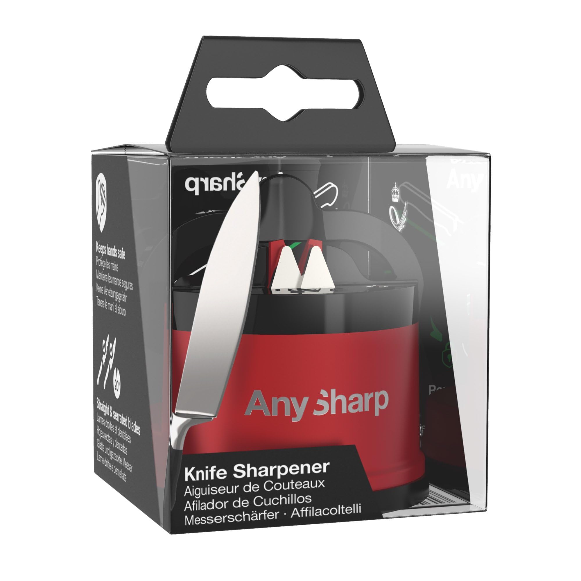 AnySharp Pro Metal Knife Sharpener - Hands-Free Safety Suction | Tungsten Carbide | Red 12