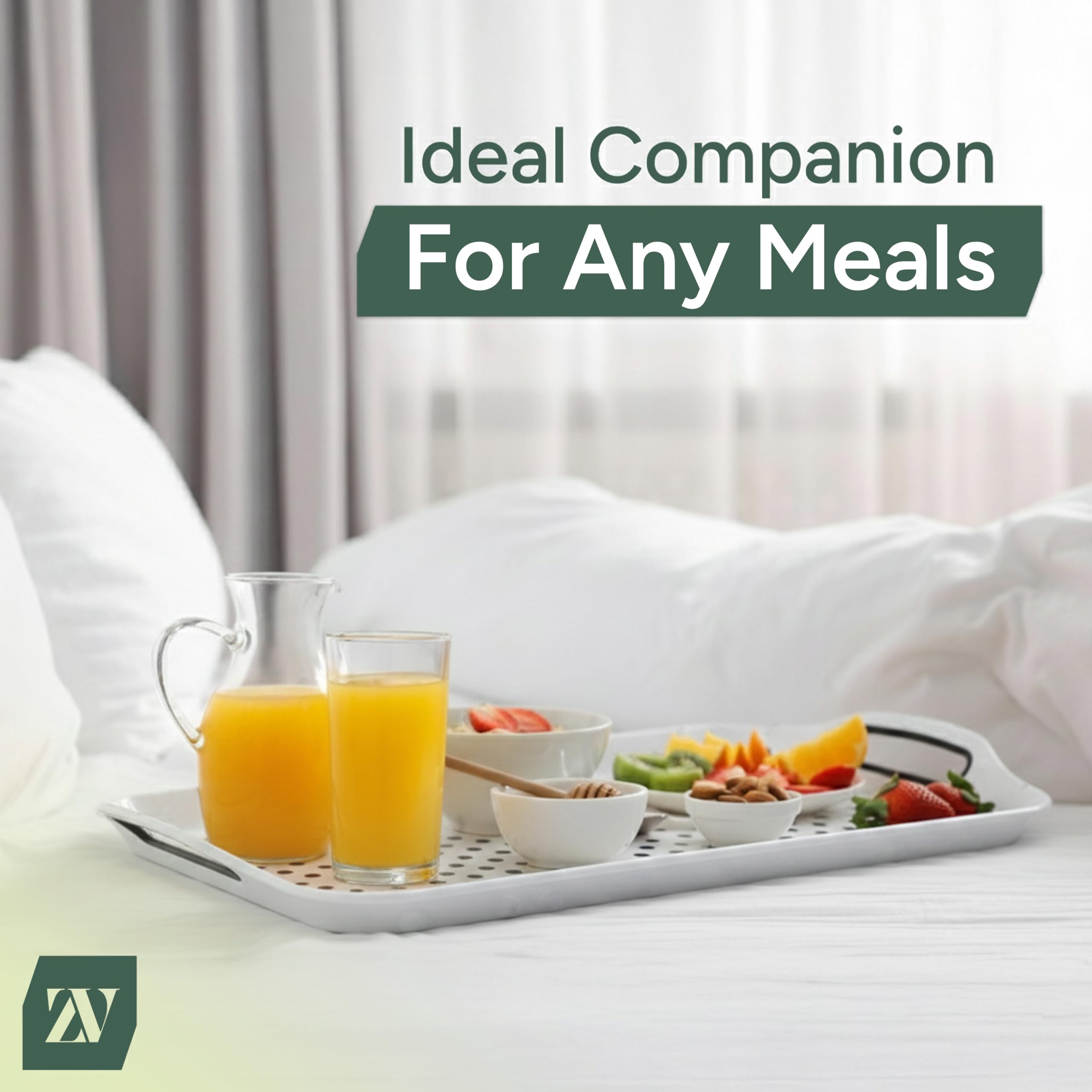 Zuvo 2-Pack Anti-Slip Serving Trays with Handles | Lightweight BPA-Free Plastic | White 4