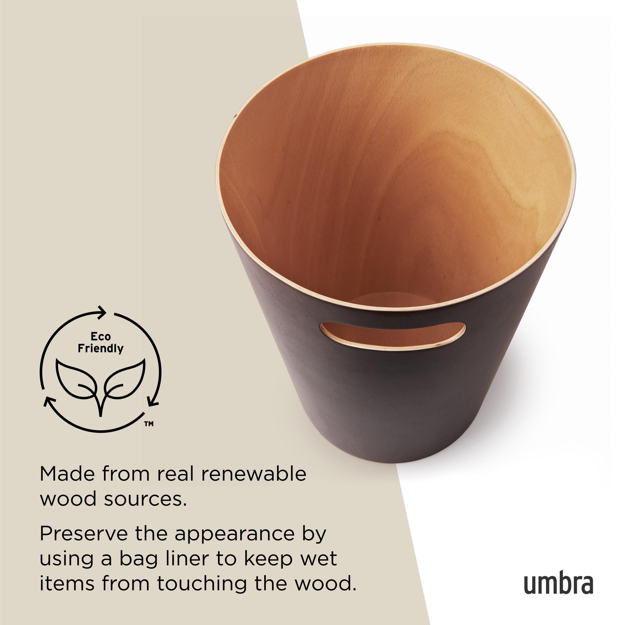 Umbra Woodrow 2 Gallon Wooden Trash Can | Espresso Finish | Modern Design 5