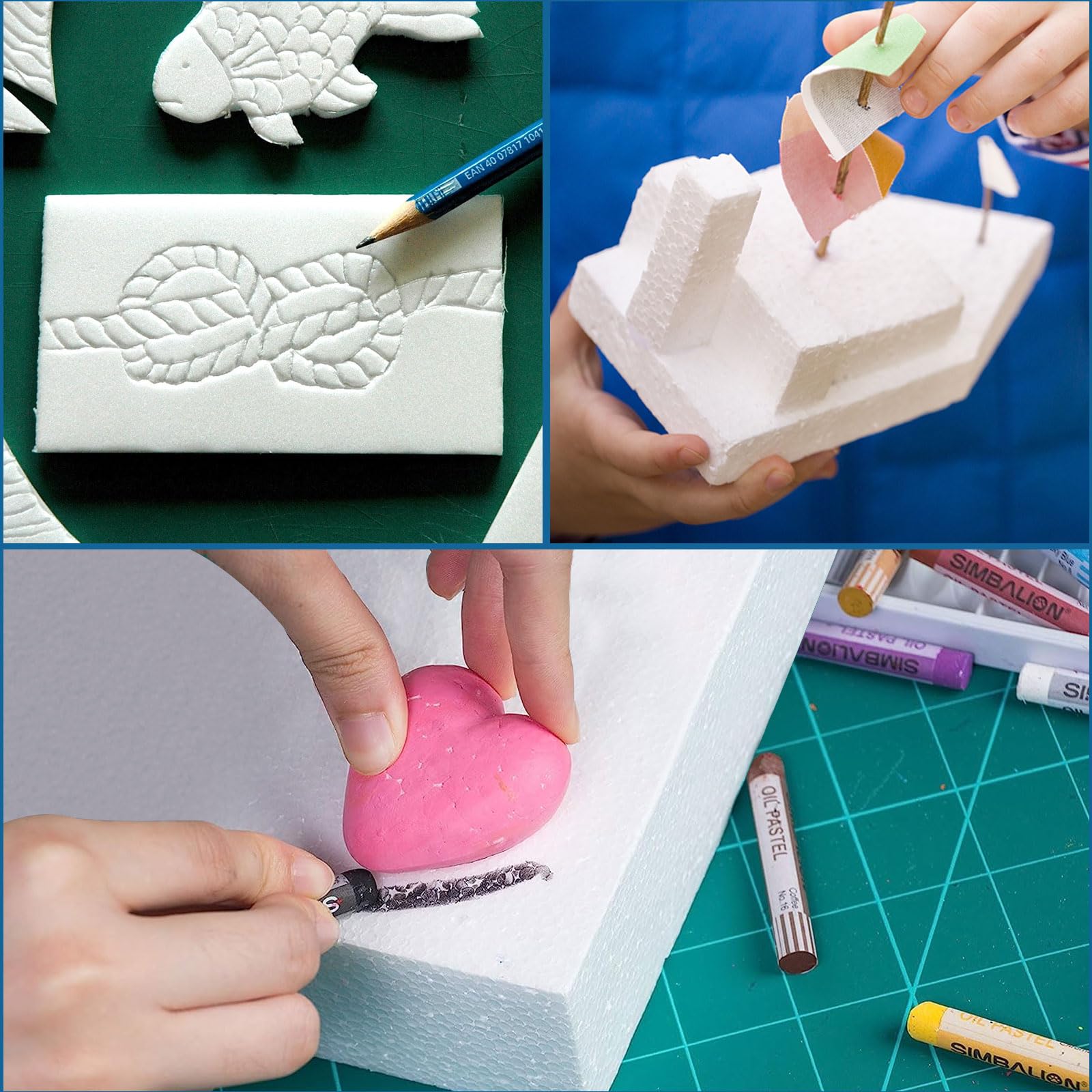 ASelected 15 Pcs Polystyrene Styrofoam Blocks for Crafts | 30 x 15 x 2.5CM White Foam Sheets 6