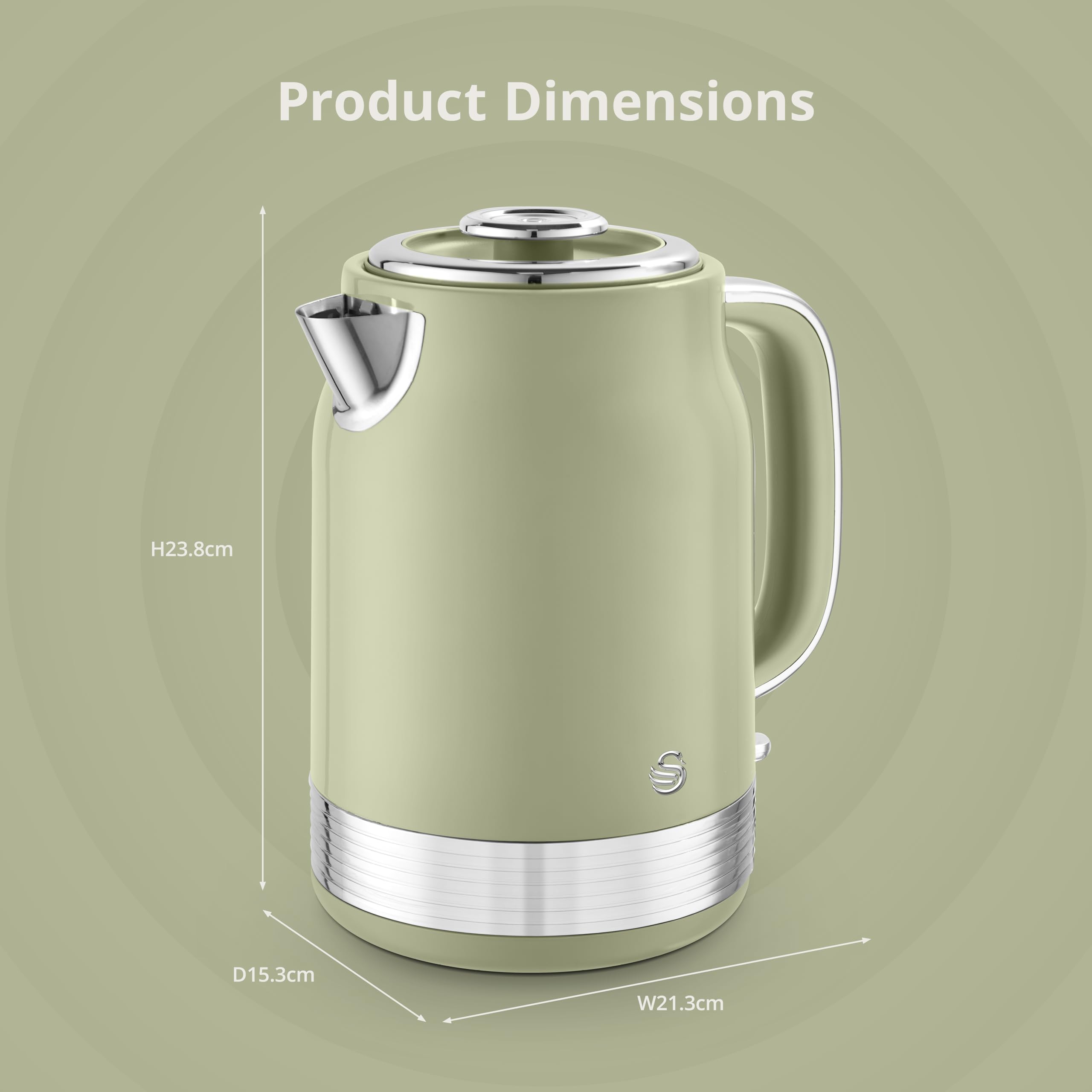 Swan SK19025GRN Retro Jug Kettle, Rapid Boil, Removable Limescale Filter, Easy Pour, 360 Degree Base, Water Indicator Window and Boil Dry Protection 1.7L, 3KW, Green and Stainless Steel 3