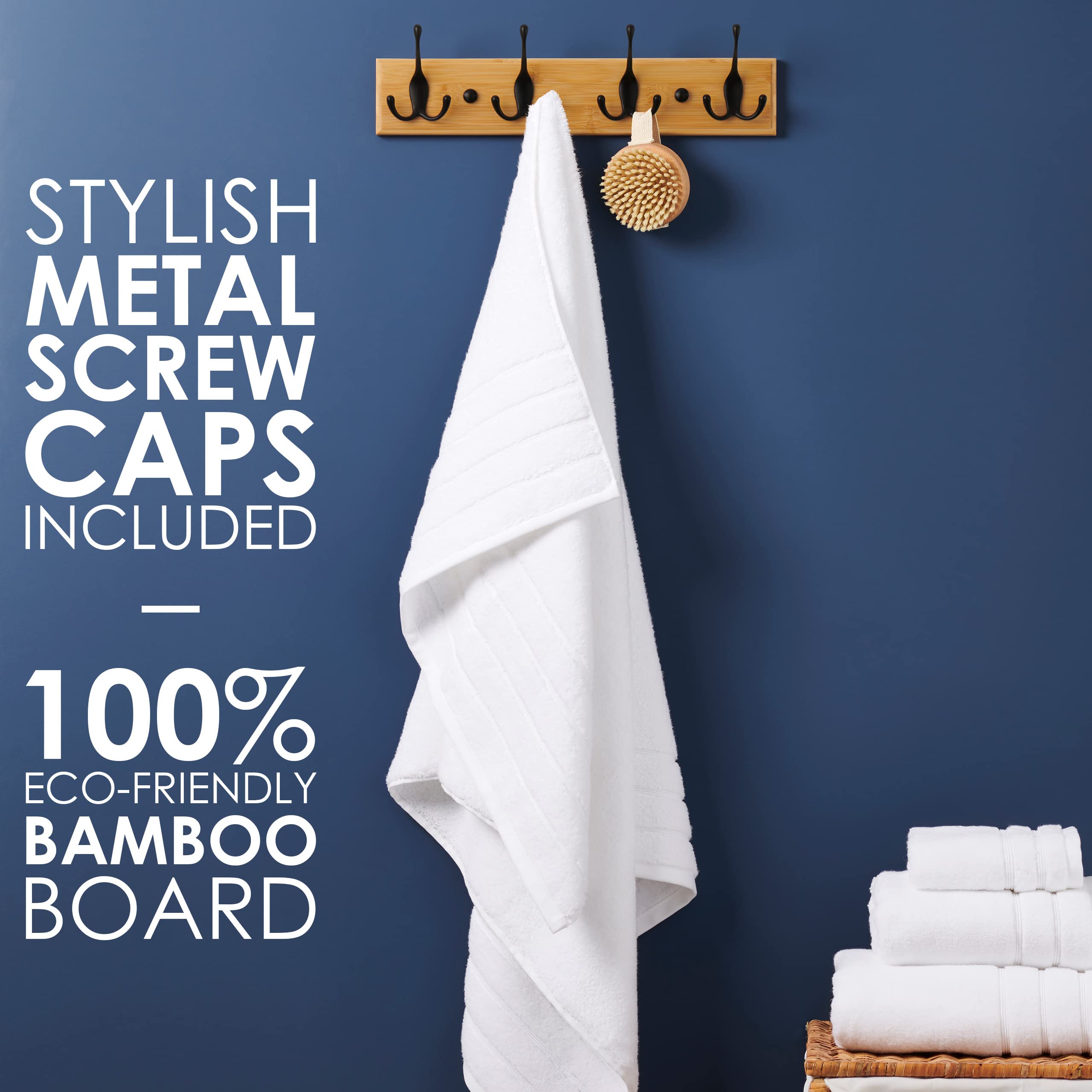 LARHN Wooden Wall Coat Rack - 4 Triple Black Hooks | Heavy Duty Wood & Metal | Max Load 20kg 3