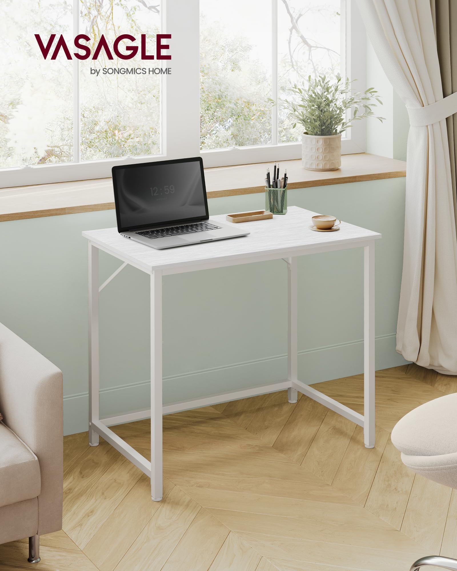 VASAGLE Computer Desk - Compact 80 x 50 cm Workstation | Maple White | Adjustable Feet