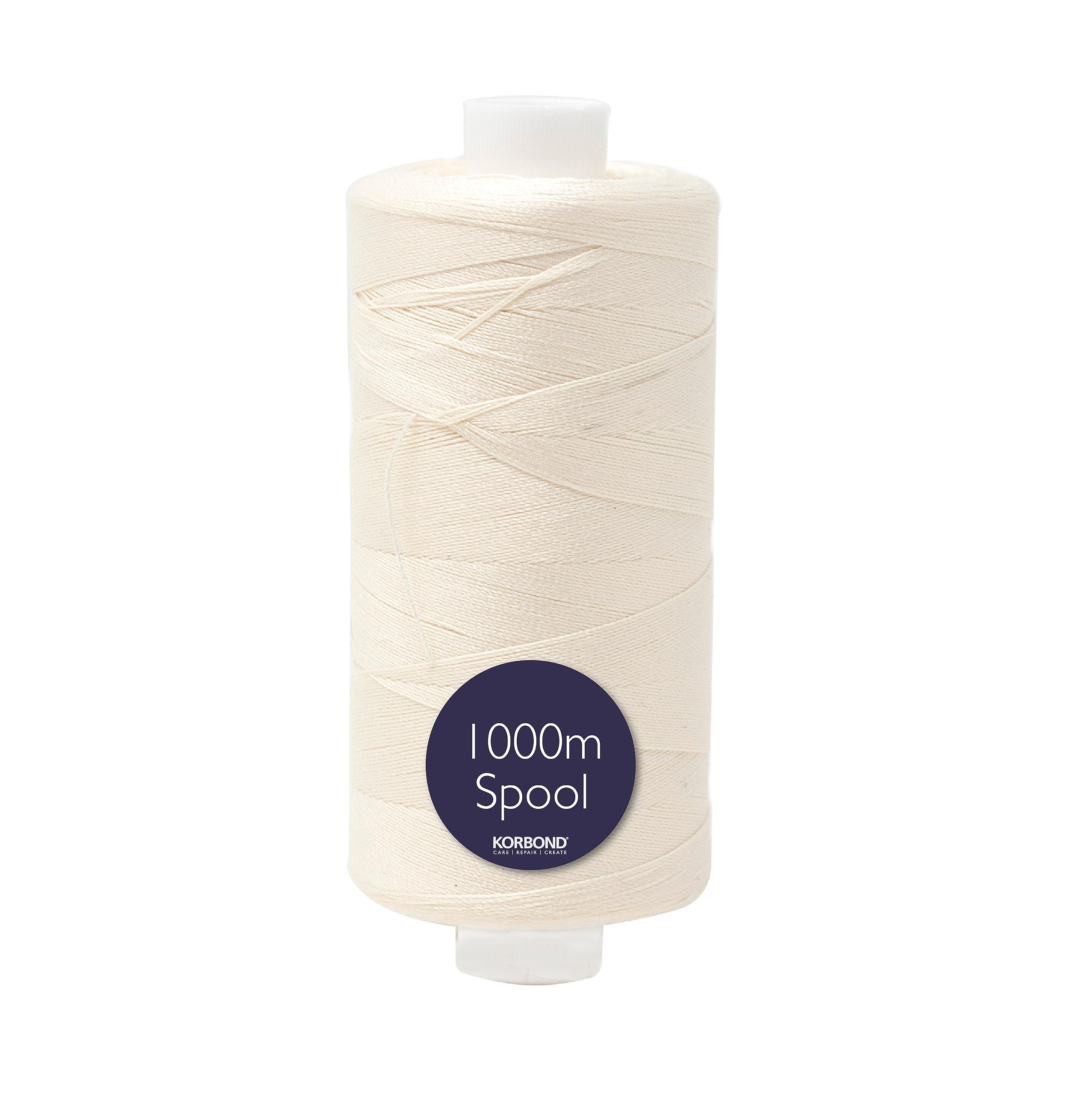 KORBOND 1000m Polyester Sewing Thread - Extra Strong, Colour Fast | Cream