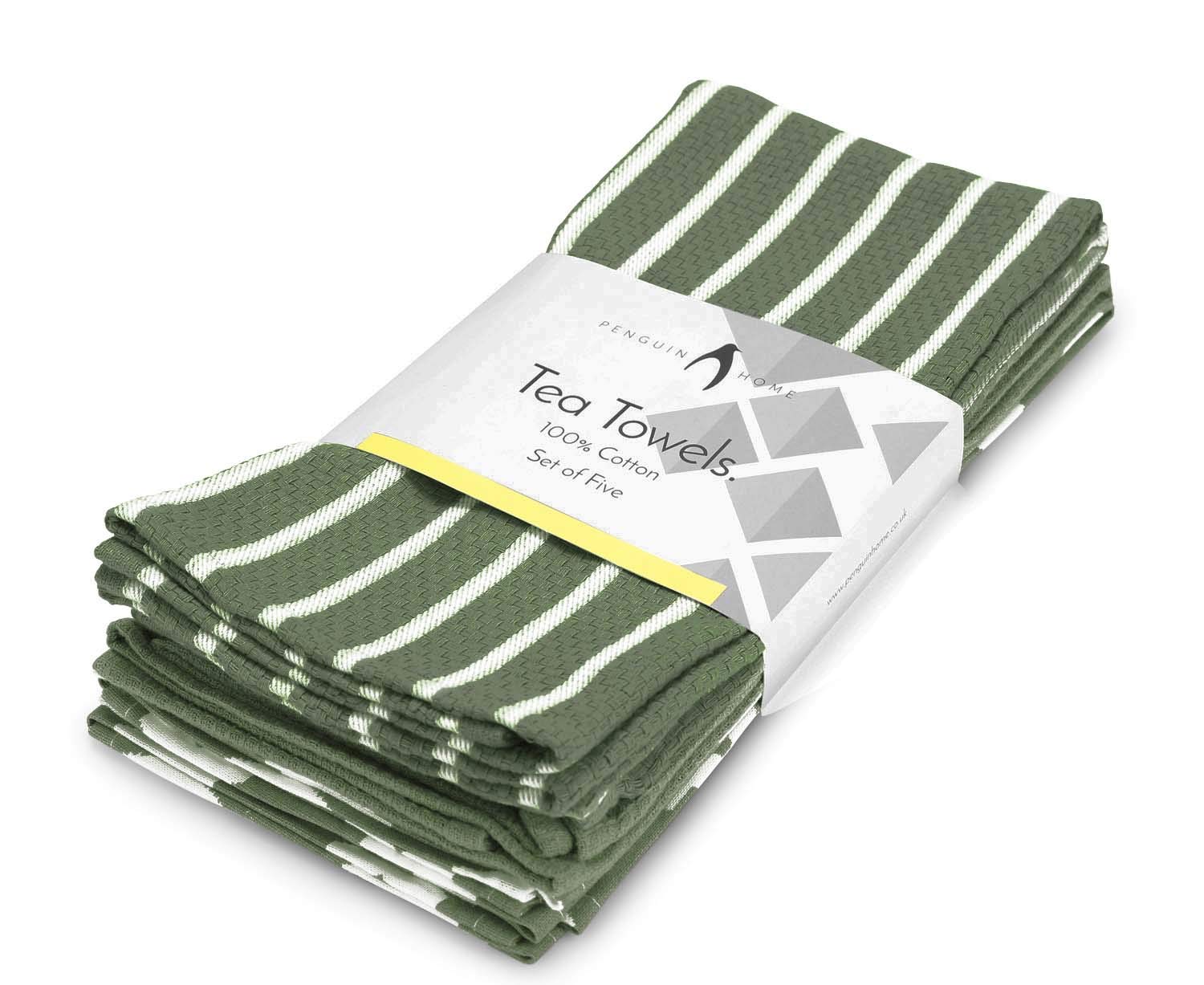 Penguin Home Premium 100% Pure Cotton Tea Towel for Kitchen | Sage | Pack of 5 4