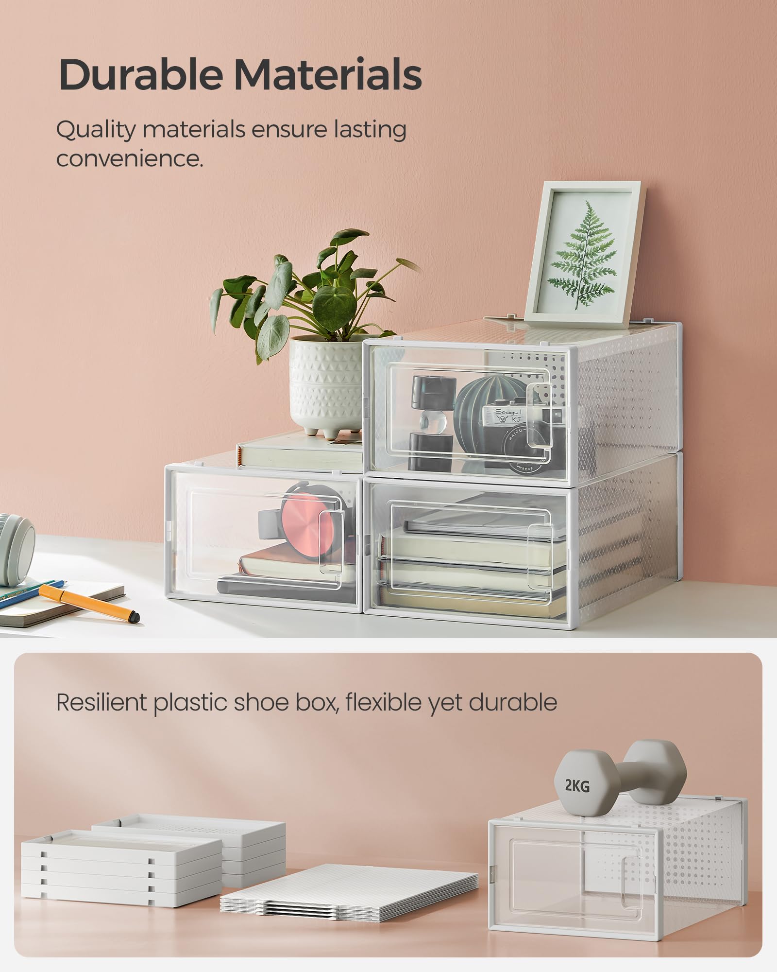 SONGMICS Shoe Boxes - Pack of 15 Stackable Organisers | Fits UK Size 9 | Foldable 4