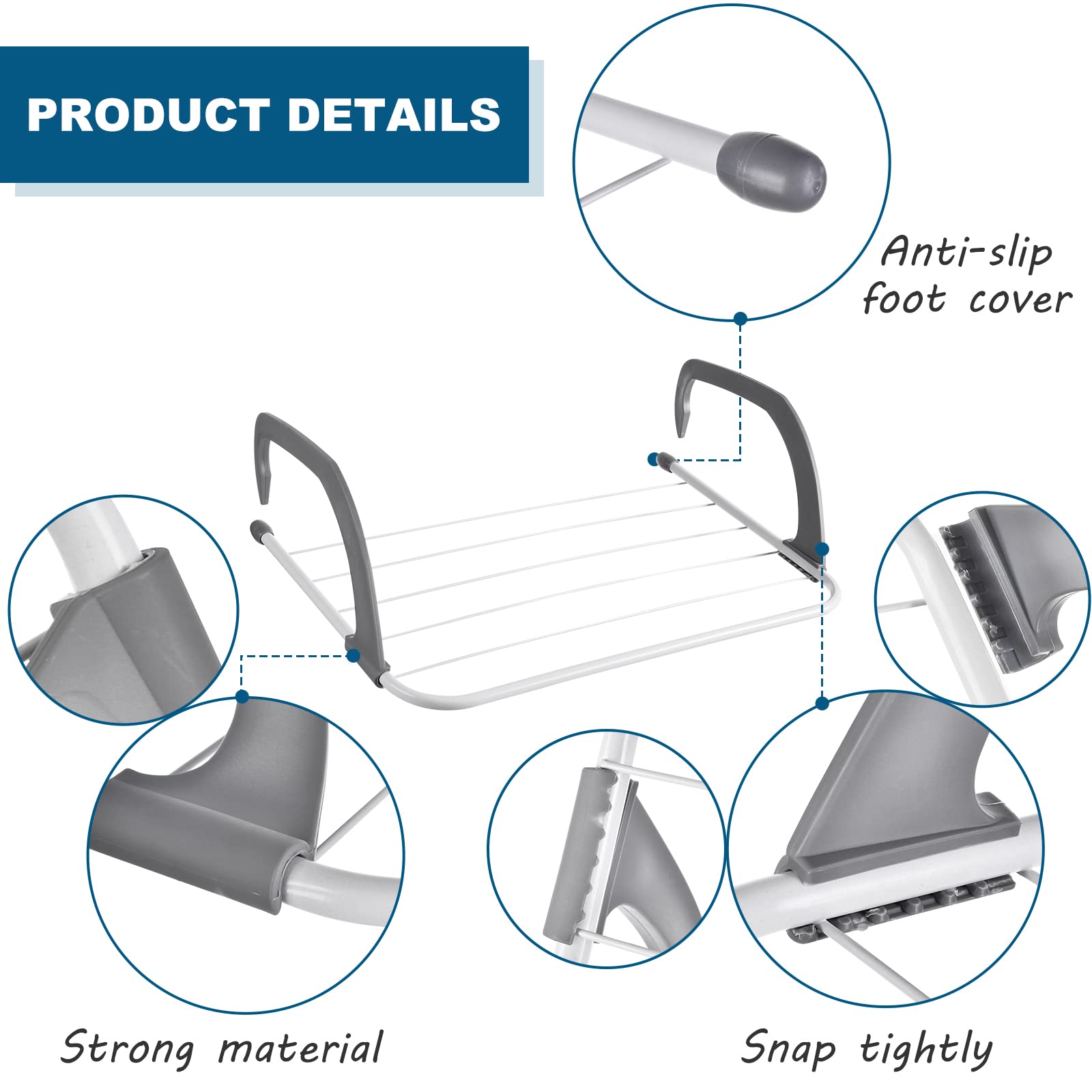 Rainberg 5 Bar Radiator Clothes Airer Rack - Foldable Metal Design | 5kg Capacity 4
