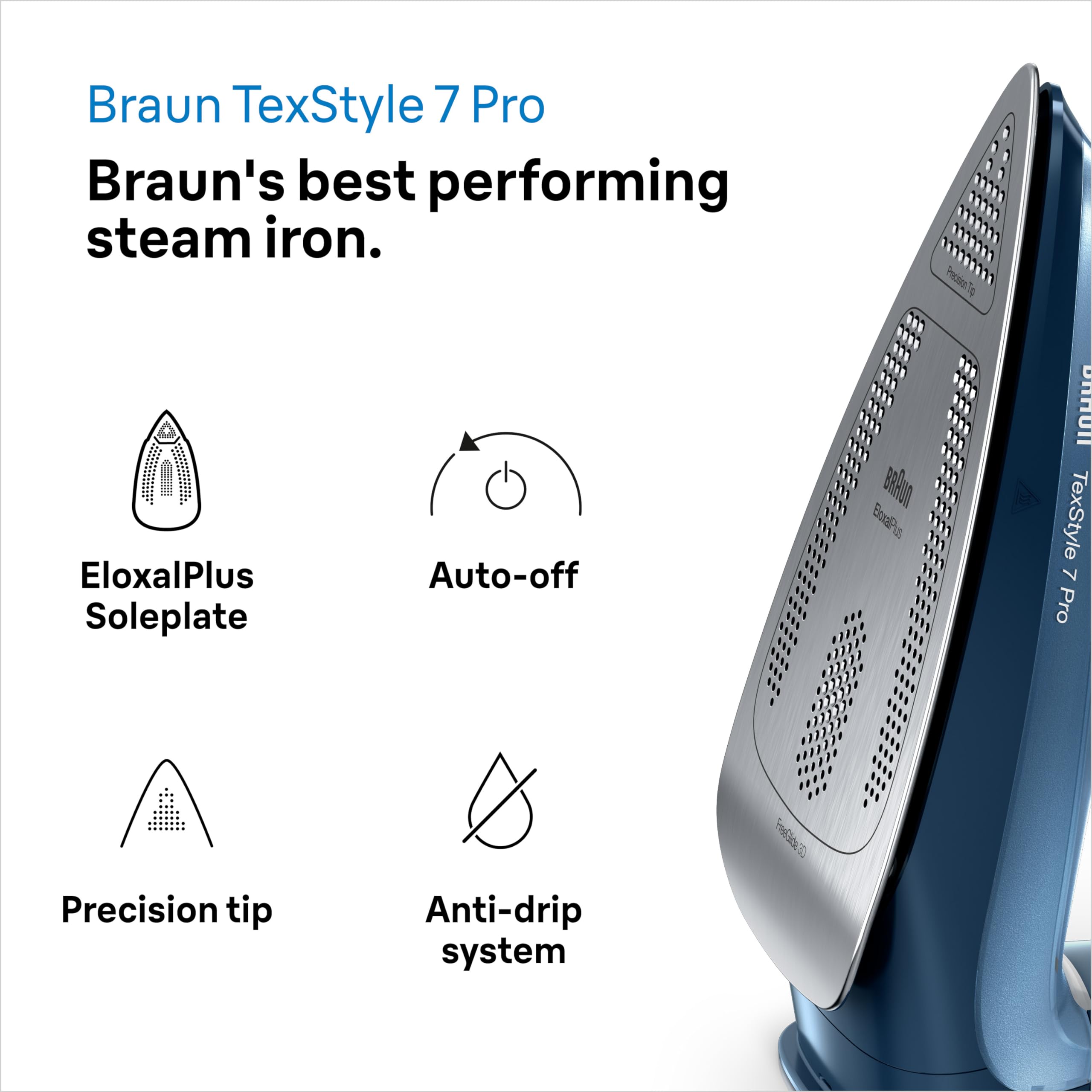 Braun TexStyle 7 Pro Steam Iron - FreeGlide 3D EloxalPlus Soleplate | 225 g/min Steam Shot | 300ml Tank 2