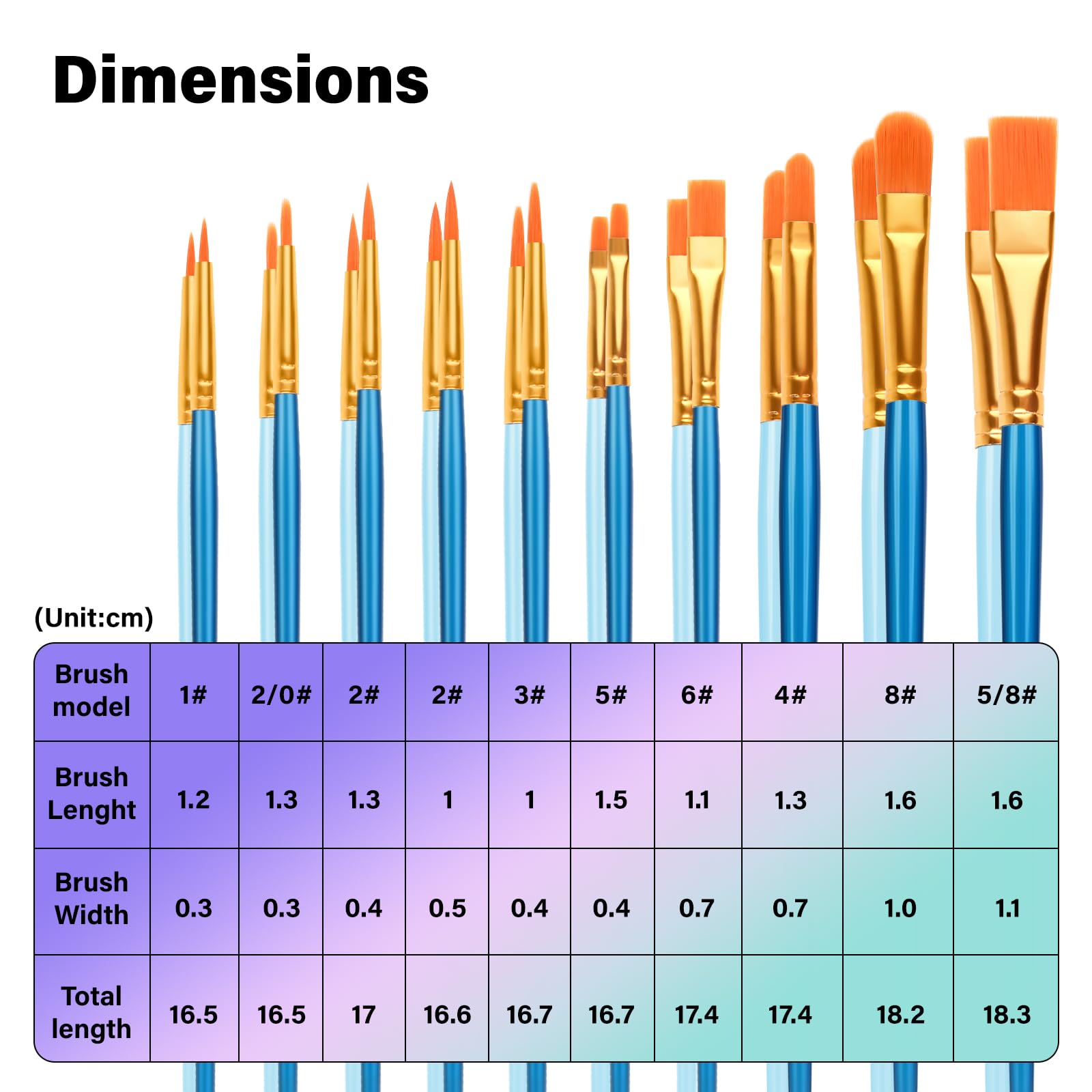 Admygo 20 PCS Nylon Hair Paint Brushes Set - Flat Art Brushes for Watercolor, Oil, Acrylics, Face & Nail Art