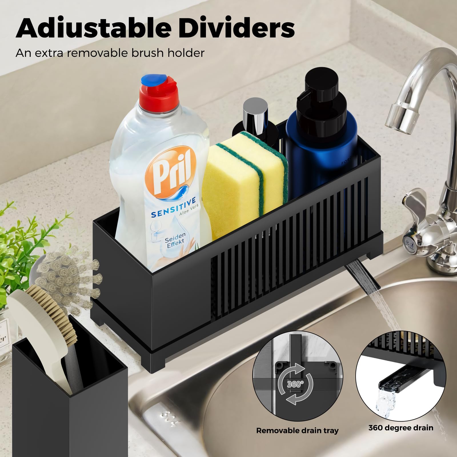 Woobroo Kitchen Sink Caddy Organiser - Compact, Space-Saving Storage with Removable Drain Tray 3
