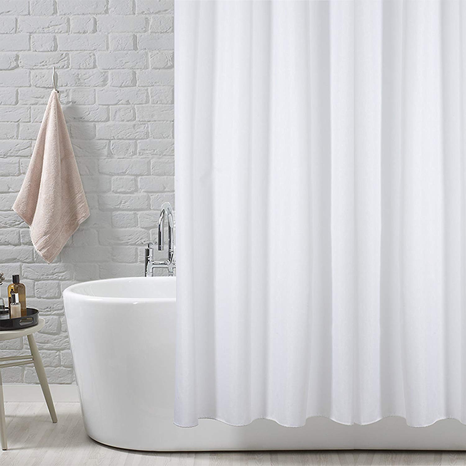 ANSIO Solid White Shower Curtain - Mould & Mildew Resistant | 180 x 180 cm | Water Repellent Polyester 1