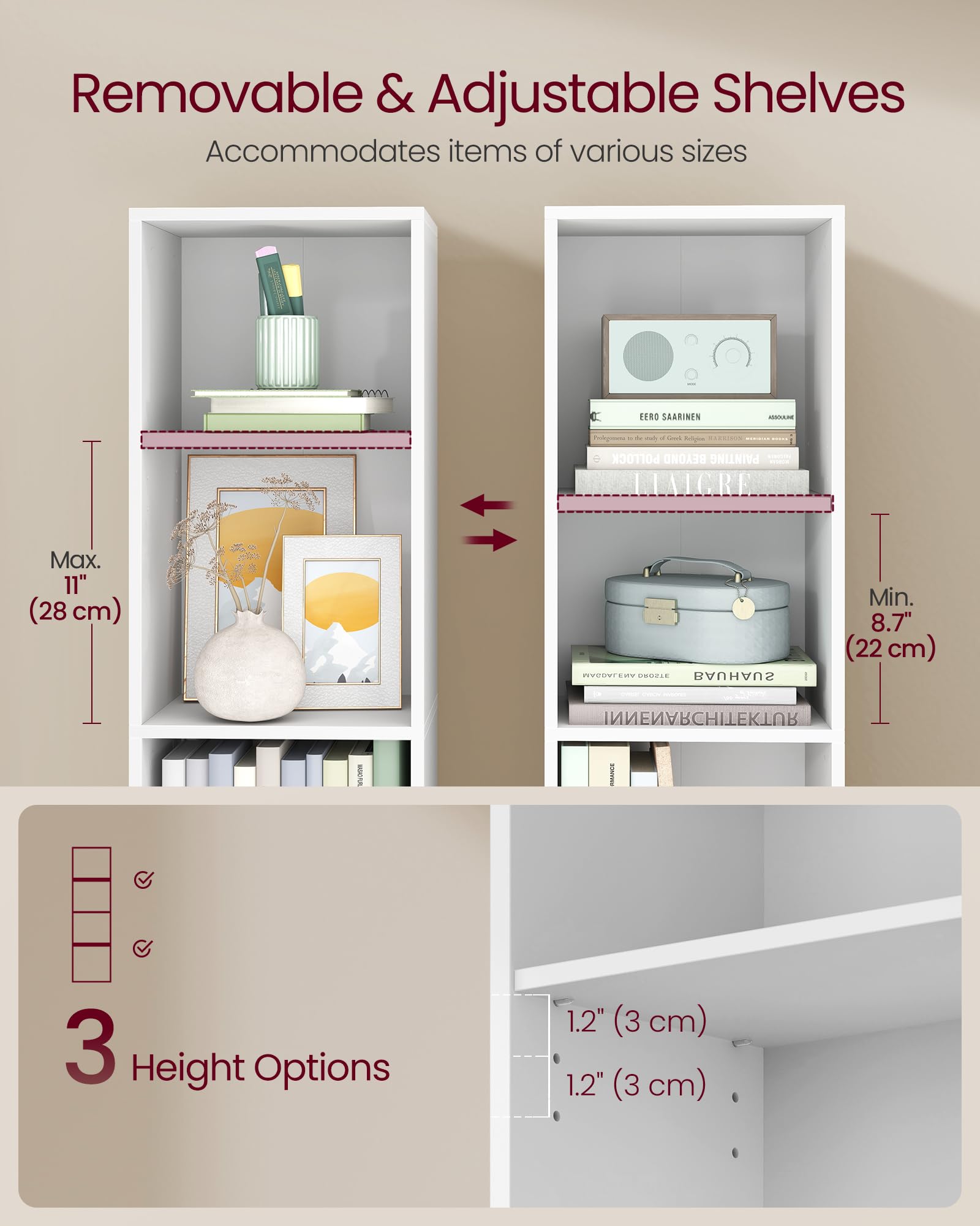 VASAGLE CUSTOS Collection - 4-Tier Cube Bookcase Storage Shelf | Cloud White | 10kg Capacity 3