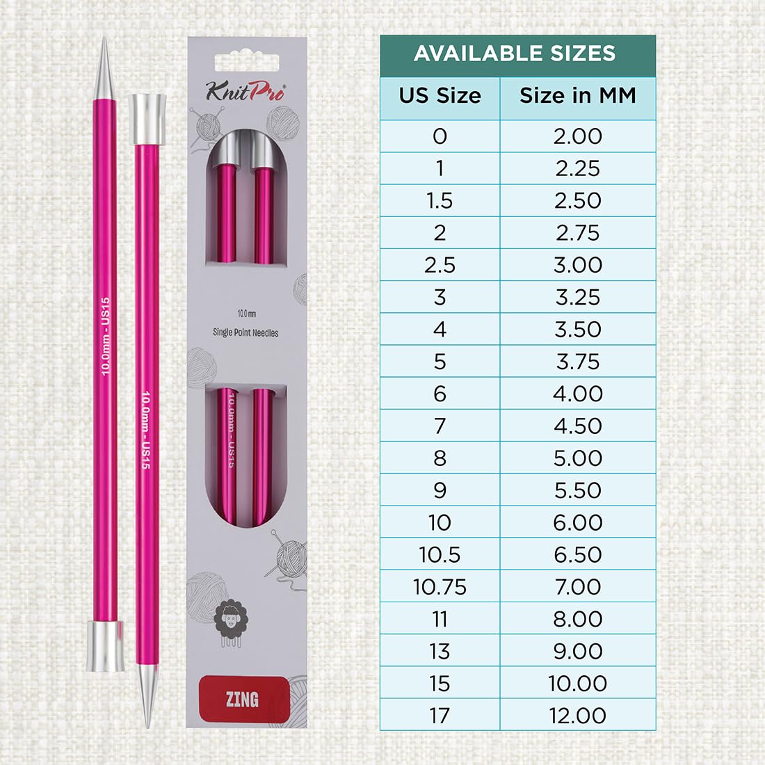 KNITPRO Zing Single Ended Knitting Needles - 10.00mm x 40cm | Lightweight Aluminium | Ruby Color 4