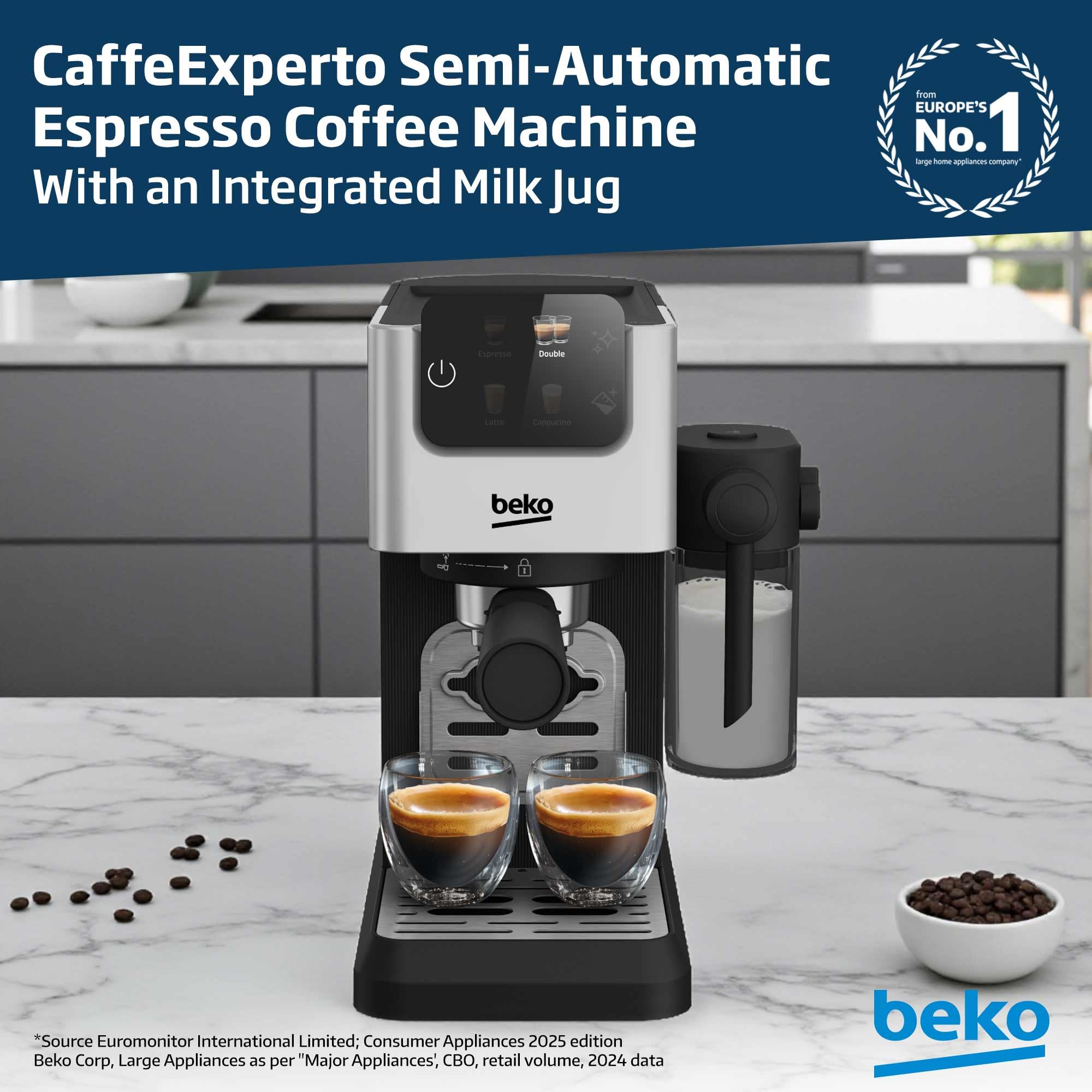 Beko CaffeExperto CEP5304X Semi Automatic Espresso Machine | 15 Bar Pressure | Colour Touch Display | Silver 4