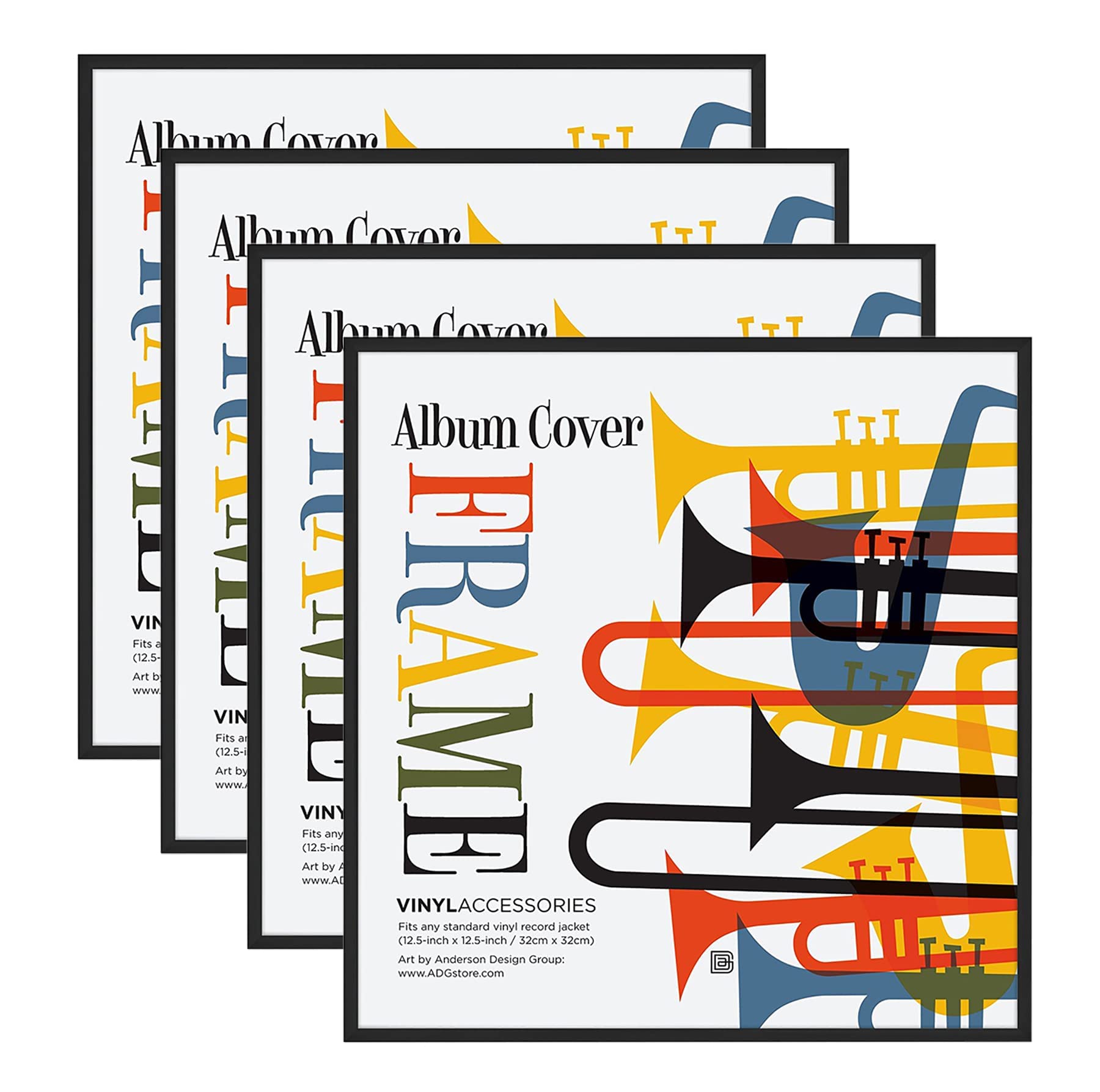 Americanflat Vinyl Frame - 32x32 cm Black Aluminum with Polished Plexi Cover | Set of 4