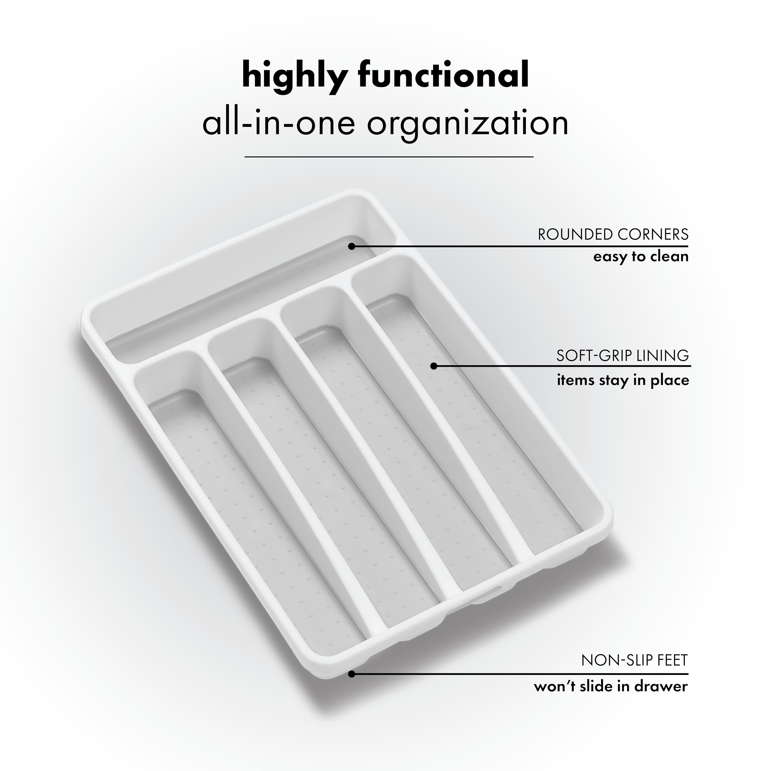 madesmart Mini In-Drawer Cutlery Tray - White, Non-Slip Rubber Lining | Fits Small Drawers 5