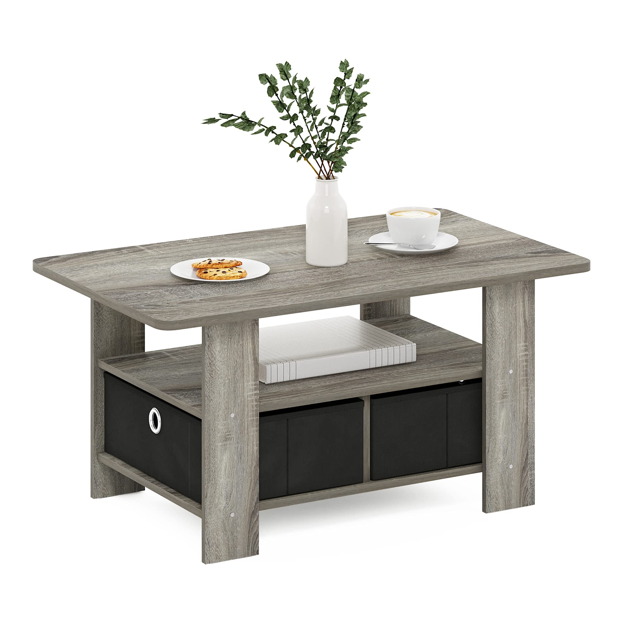 Furinno ANDREY Coffee Table - Compact Storage | French Oak/Black | Engineered Wood 1