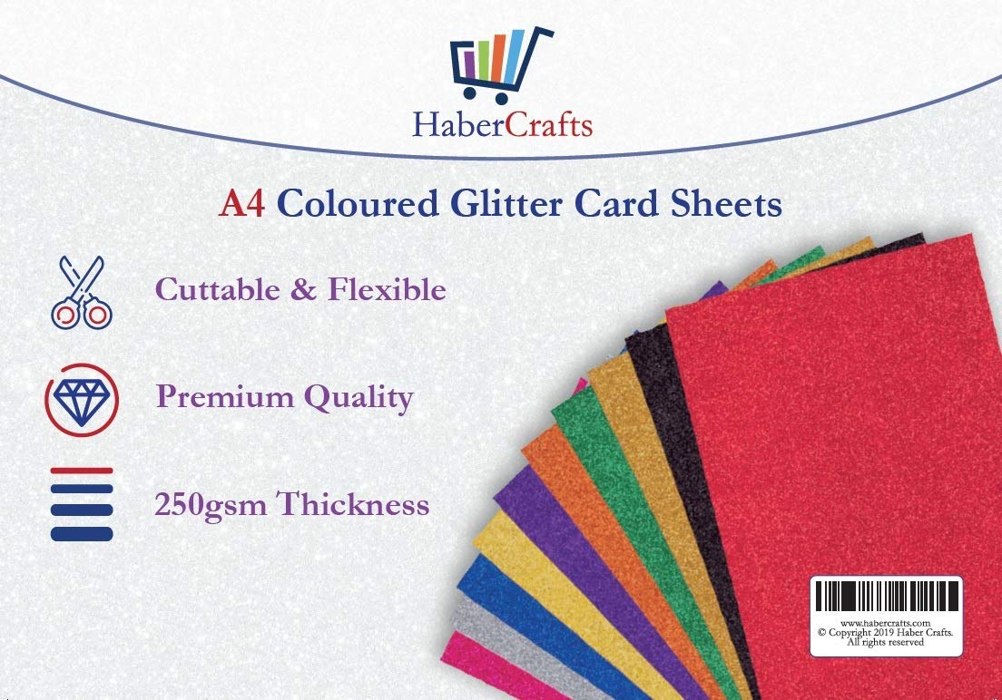 Habercrafts A4 Light Pink Glitter Card Stock Paper - Non Shed, Acid Free | 10 Sheets 3