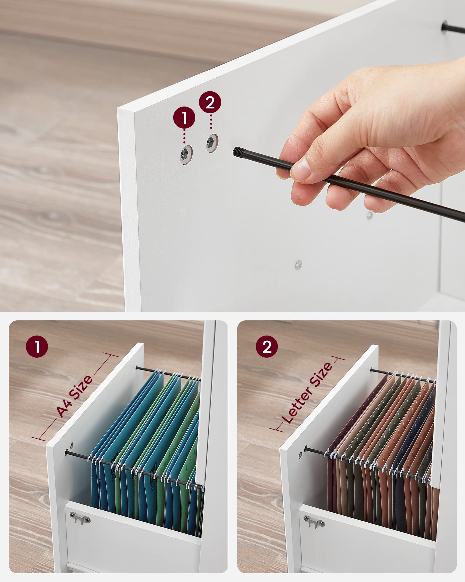 VASAGLE Mobile File Cabinet - 2 Lockable Drawers | White Finish | Fits Under Desk | 43 x 44.5 x 72 cm 6