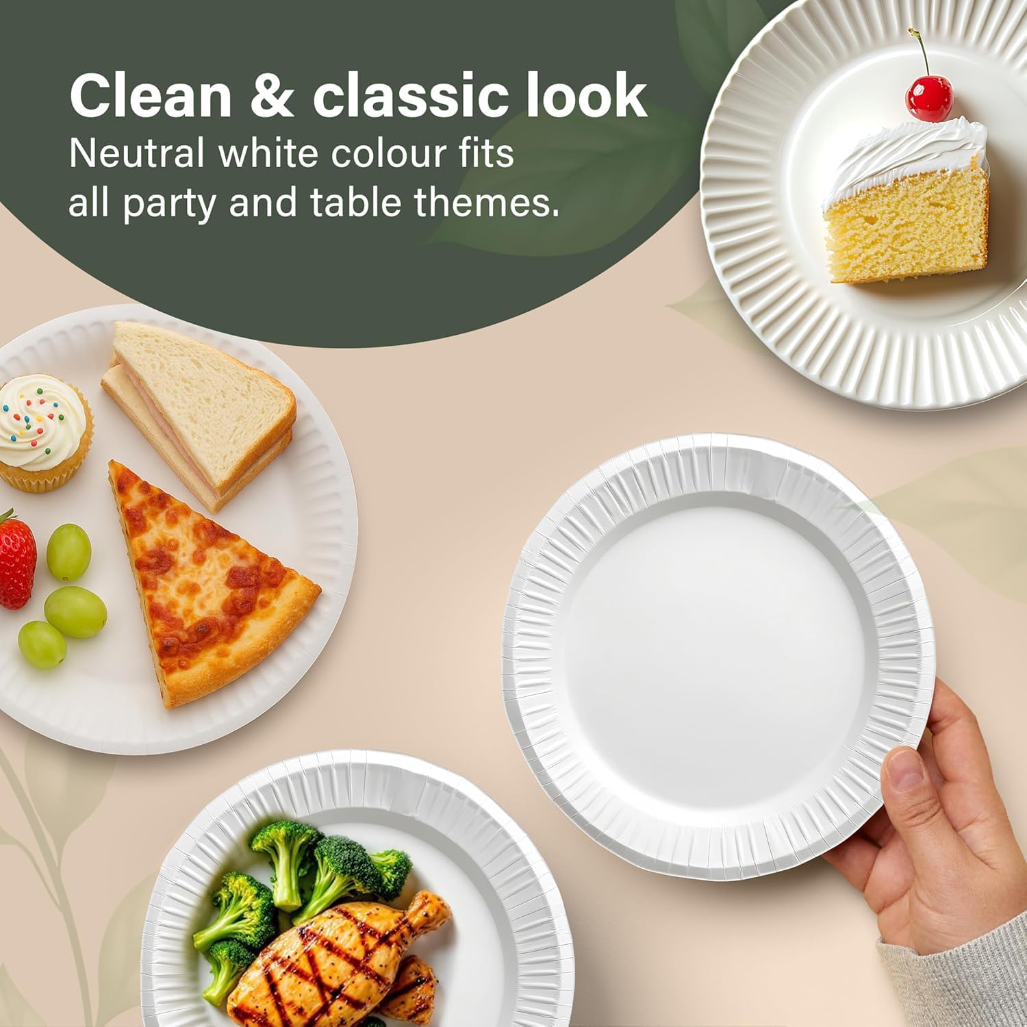Vivo Technologies 100-Pack 9-inch Disposable Paper Plates | White | Eco-Friendly & Compostable 7