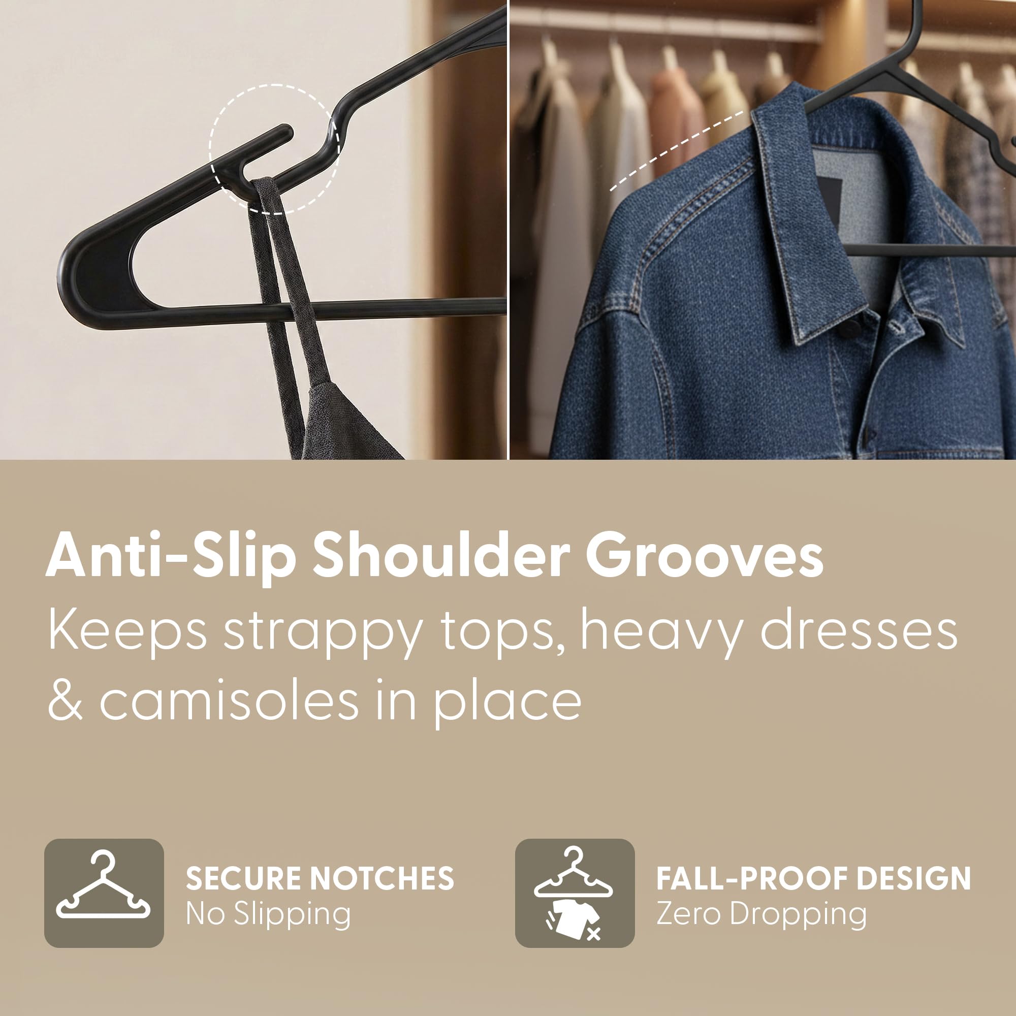 KEPLIN Plastic Clothes Hangers - 25 Pack Slim Durable Coat Hangers | Anti-Slip Grooves | Black 5