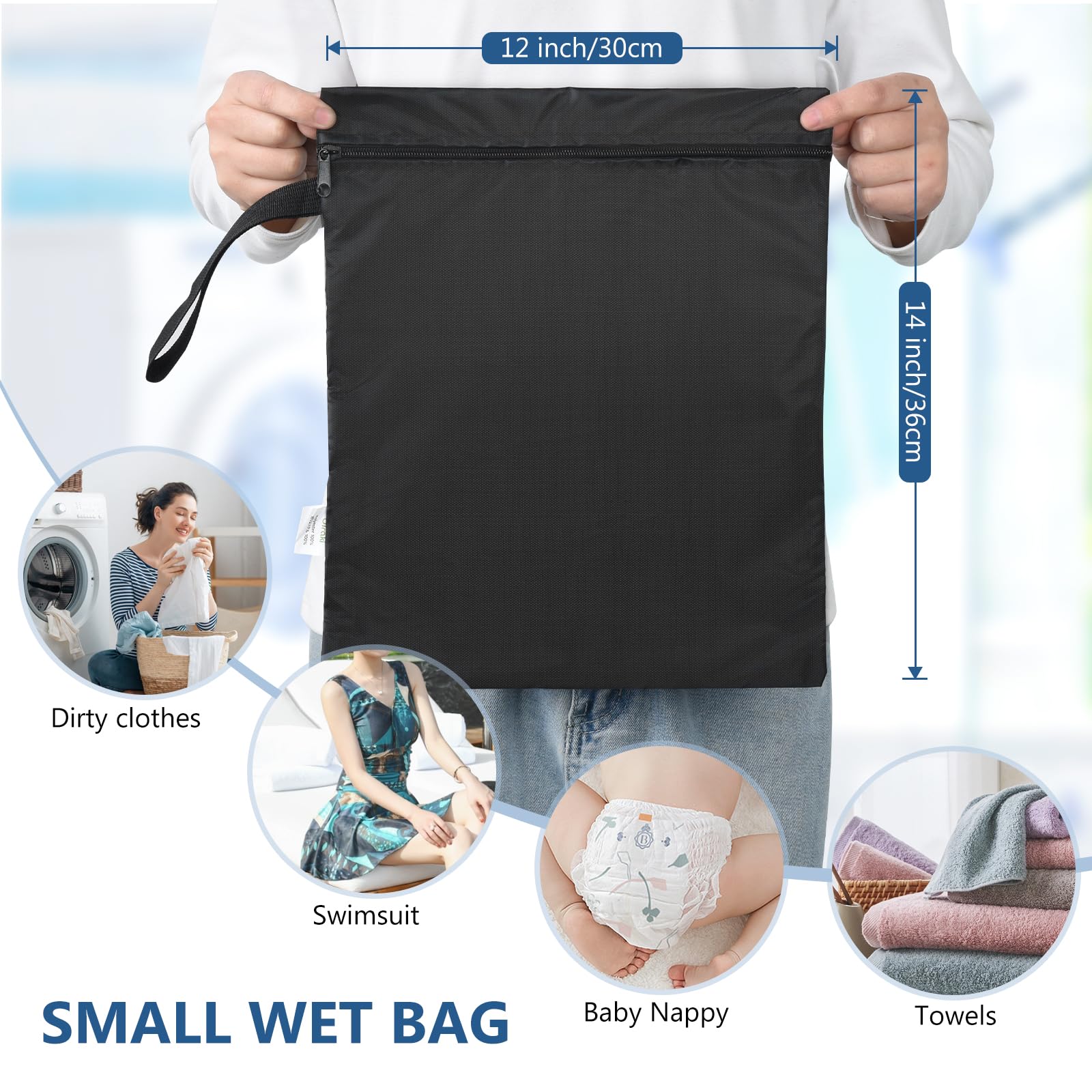 OTraki Waterproof Travel Laundry Bag - 2 Pack, 12 x 14 inch, Black, Durable & Reusable 2