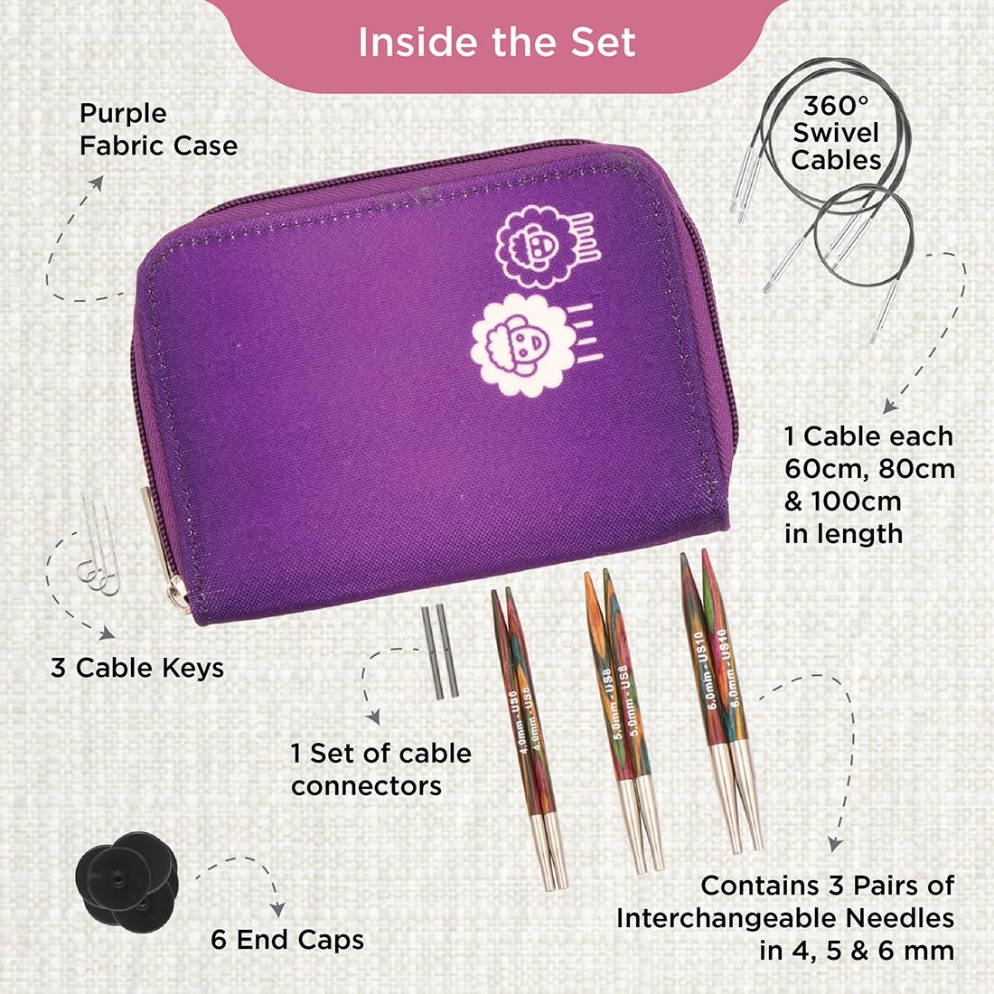 KnitPro Symfonie Starter Interchangeable Circular Needle Set | Birch Wood | 4mm-6mm 2
