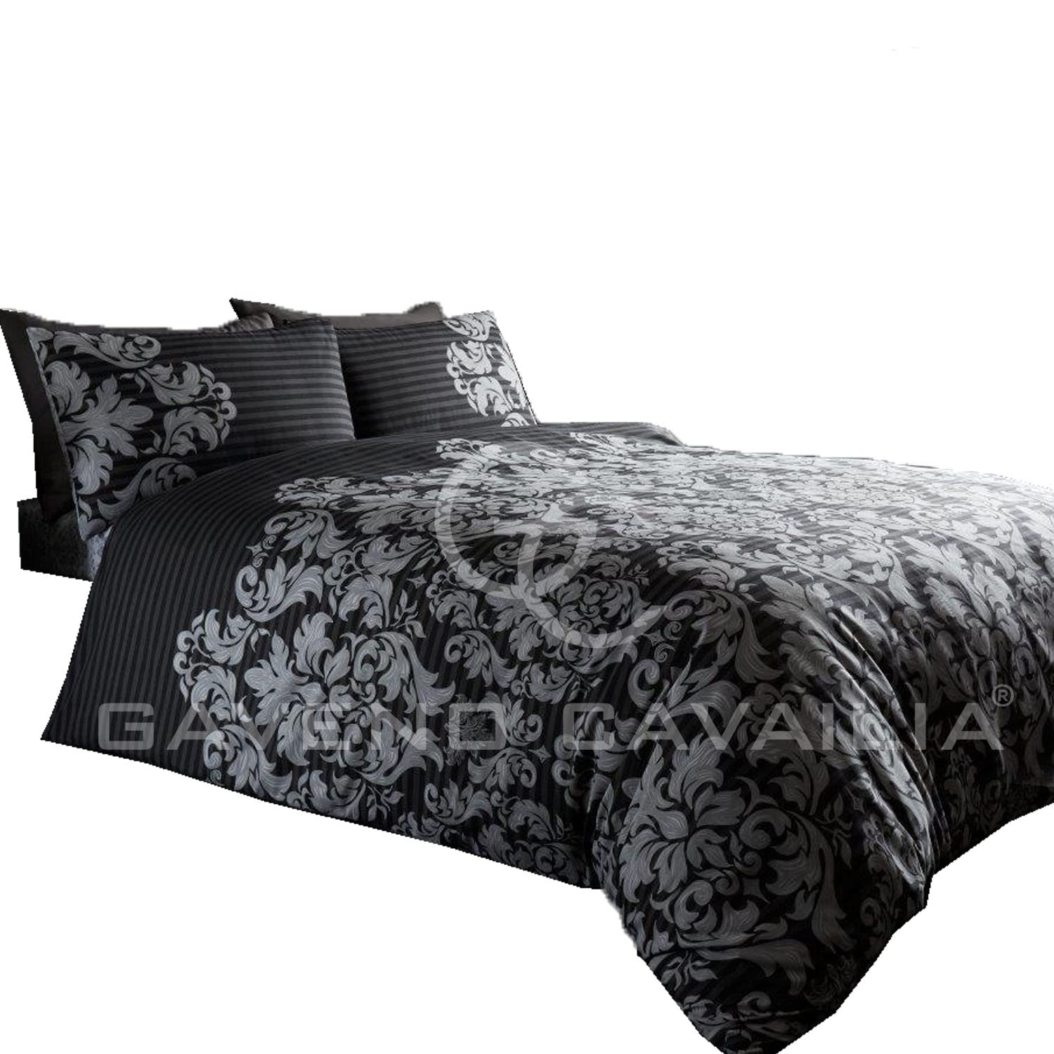 GC GAVENO CAVAILIA Empire Damask King Size Duvet Cover Set | 50% Cotton/50% Polyester | Black 6