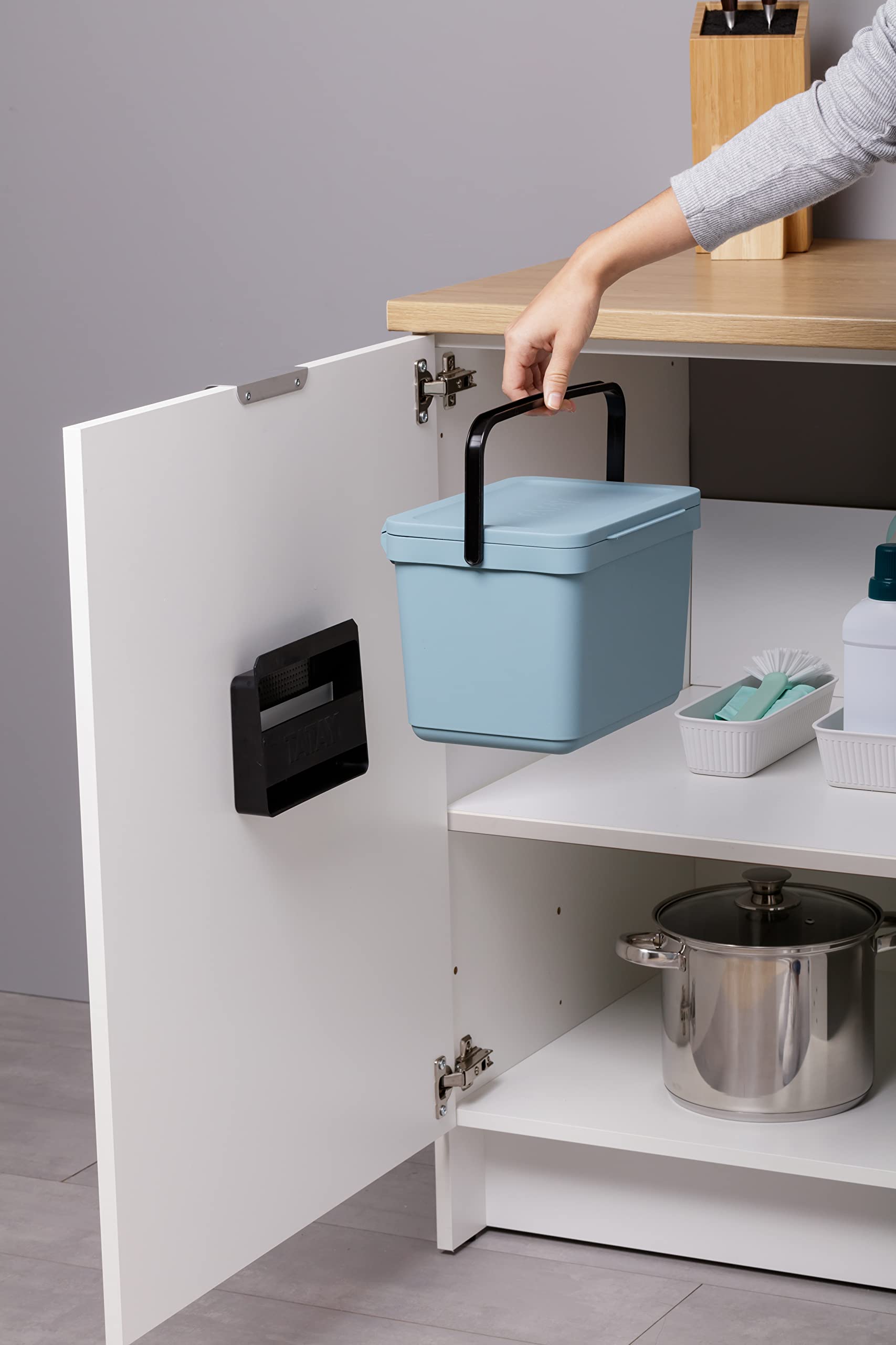 TATAY Kitchen Food Waste Compost Caddy Bin with Holder - 6L Capacity, Polypropylene, Ocean Color 4