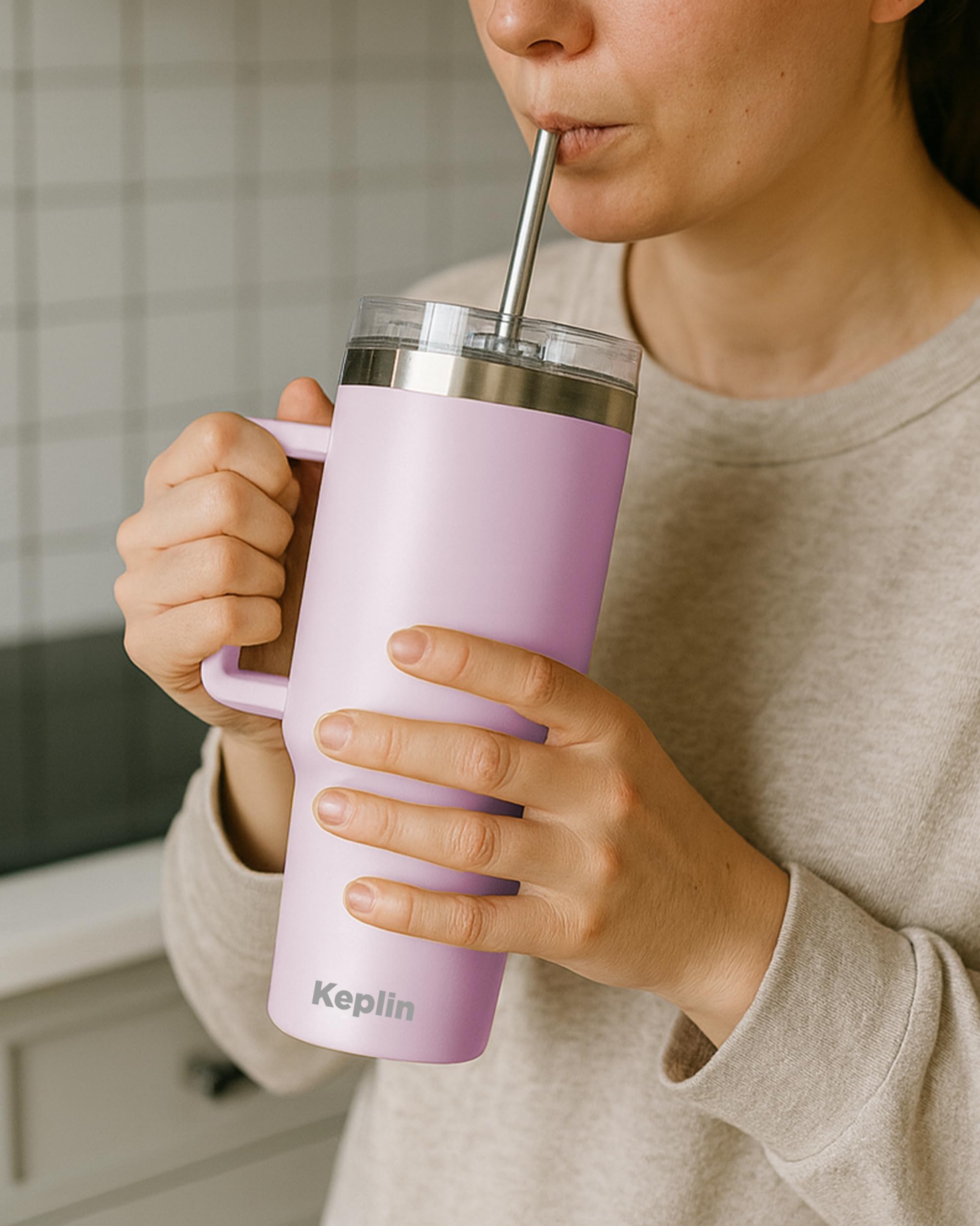 KEPLIN 40 oz / 1200 ml Insulated Travel Tumbler - Double Wall Stainless Steel | Cream Pink 10
