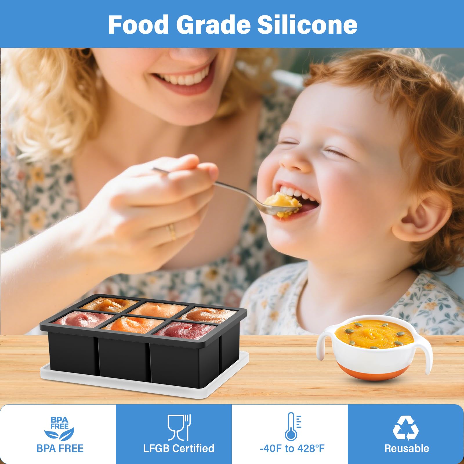 LUCKEA Silicone Ice Cube Tray with Lid - 2 Pack Large Square Ice Cubes, BPA Free, Stackable | Whiskey & Cocktails 4