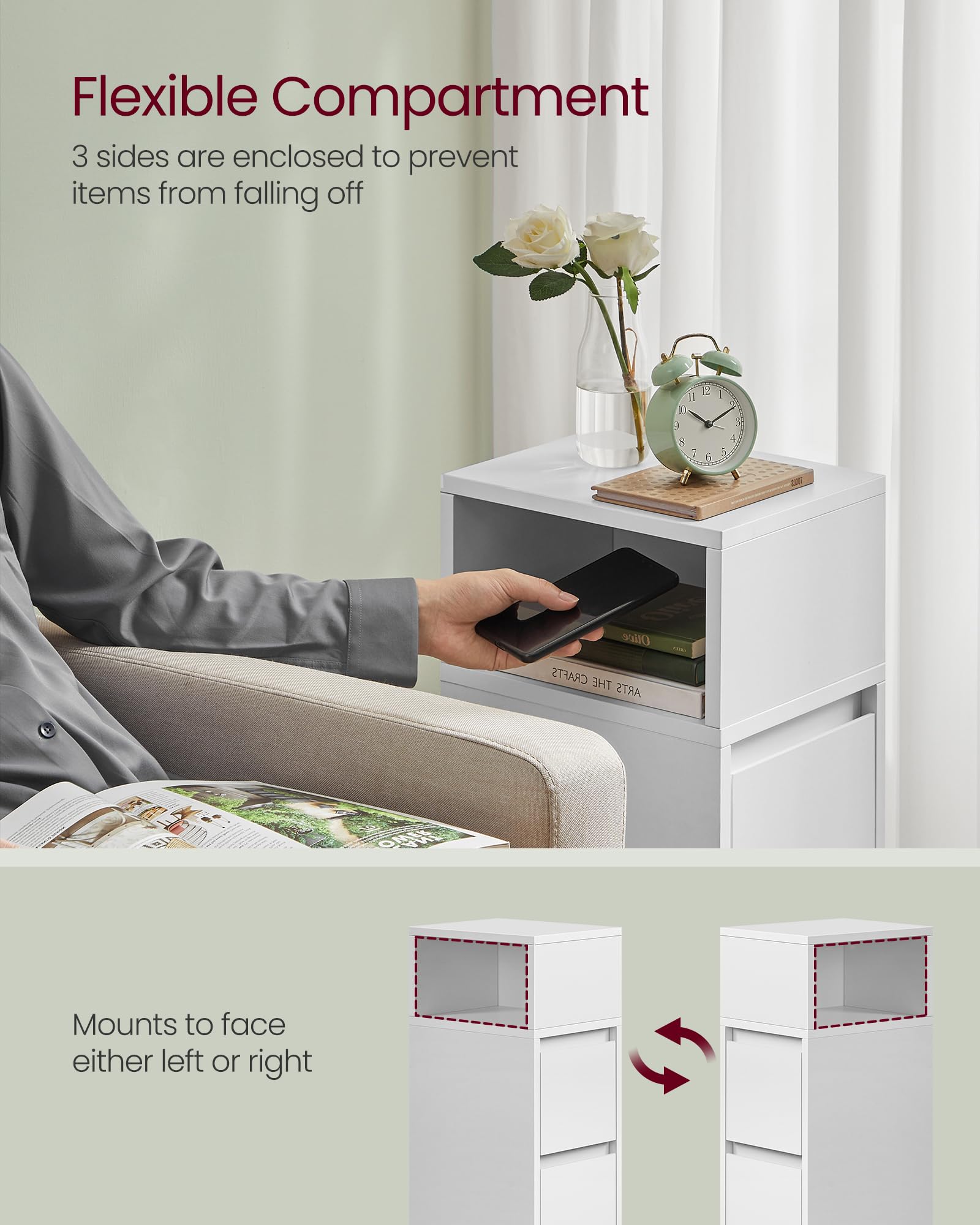 VASAGLE Slim Bedside Table - Cloud White | 2 Drawers | Storage | 65 cm Height 4
