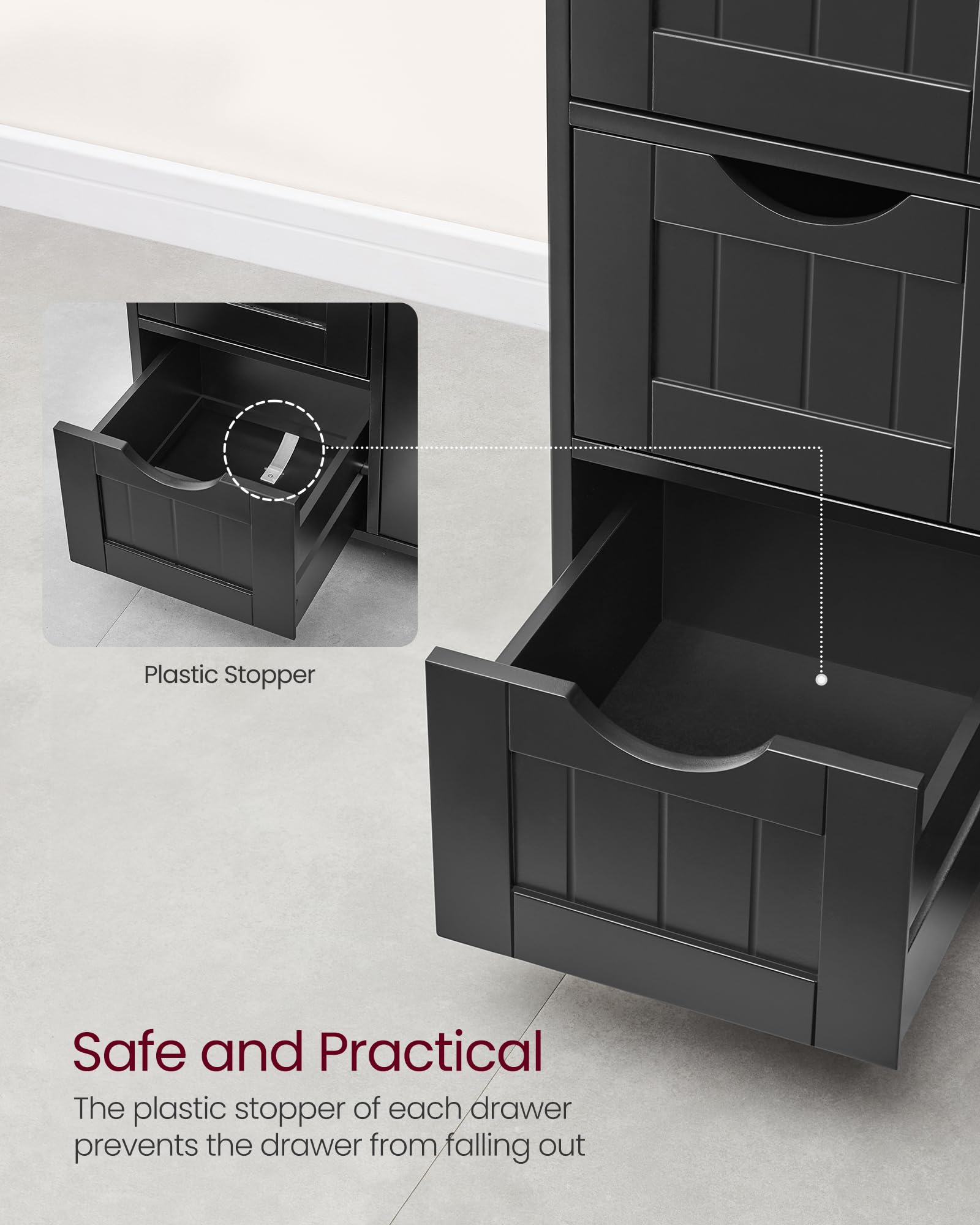 VASAGLE Bathroom Floor Storage Cabinet - 4 Drawers | Adjustable Shelf | Ink Black | 30x55x82 cm 7