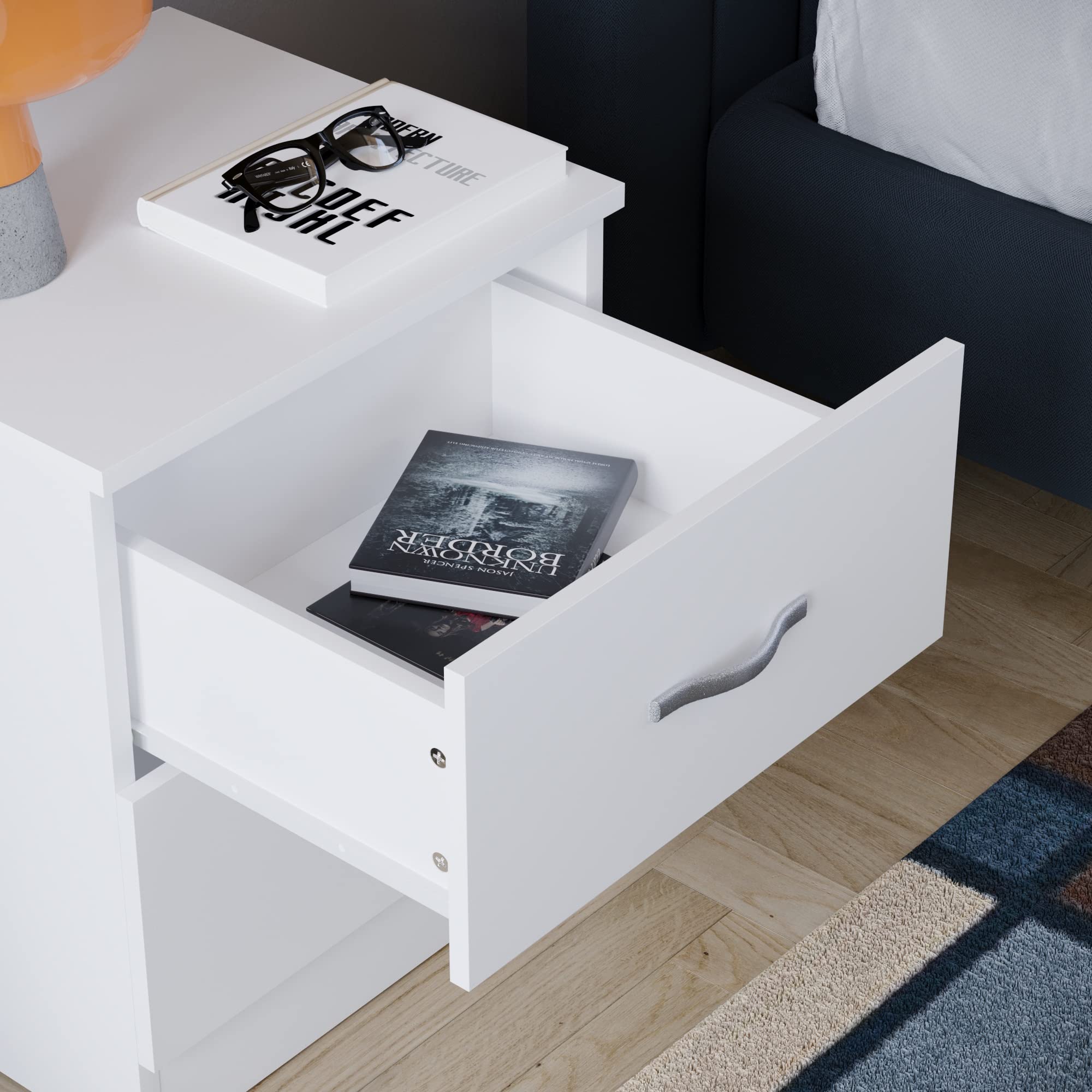 Vida Designs White Bedside Cabinet - 2 Drawers with Metal Handles | 47H x 40W x 36D cm 6