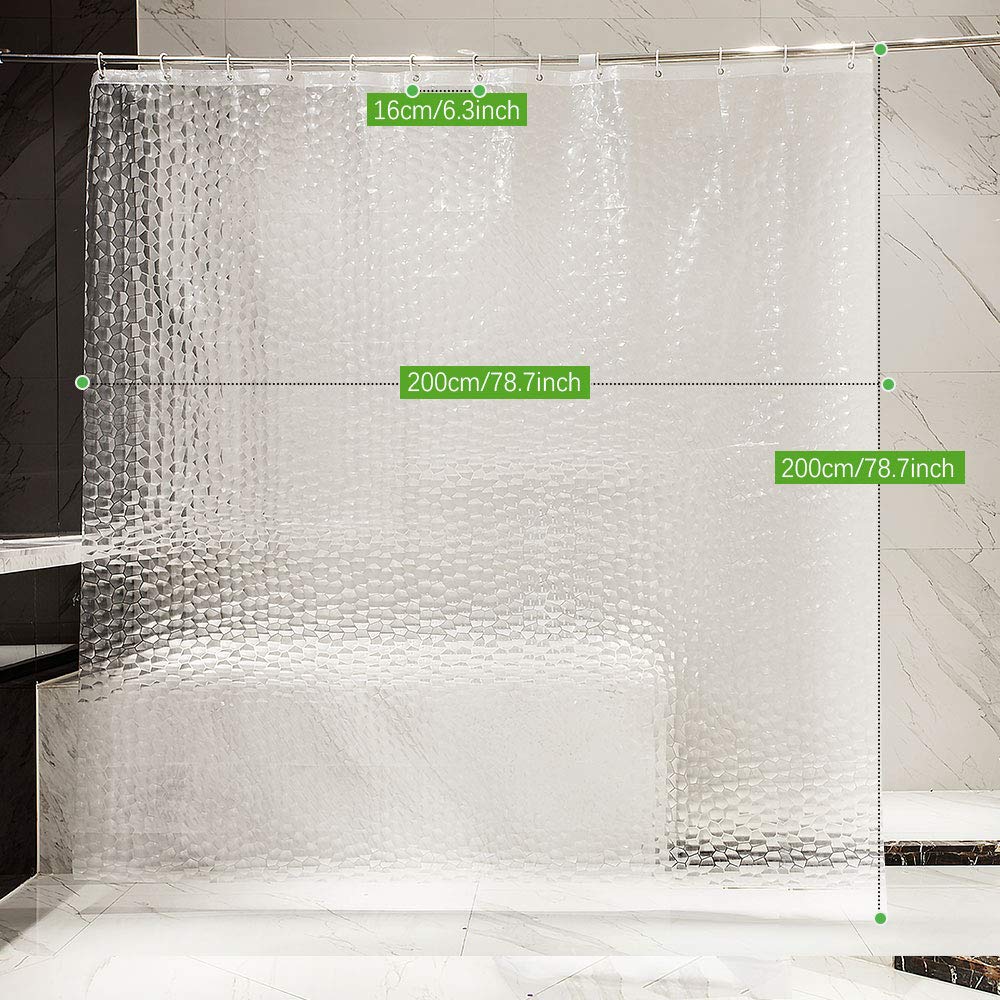 OTraki EVA Shower Curtain Liner - 200x200cm Waterproof, Semi-Sheer with 3D Effect & Rust-Proof Grommets 6