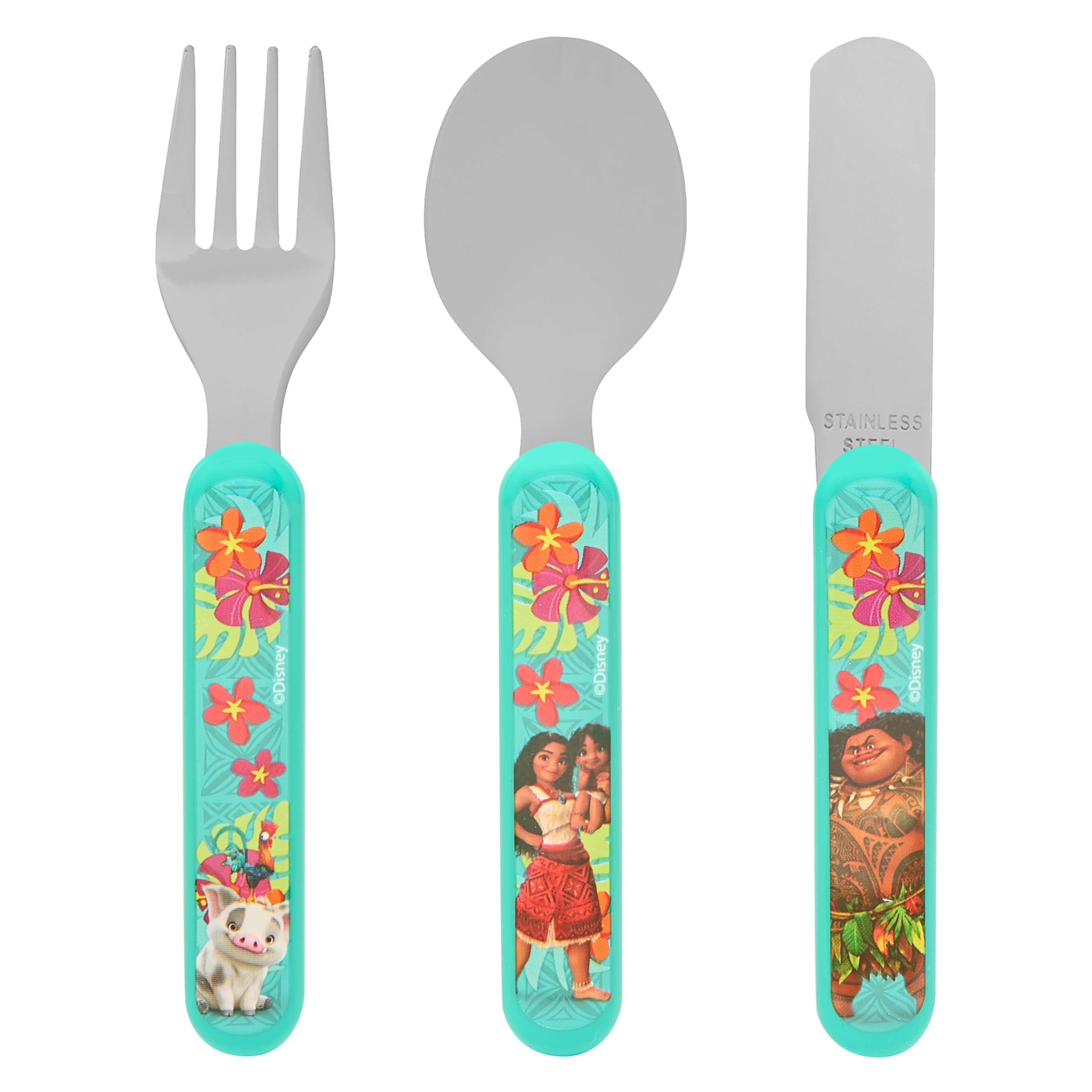 Disney Moana 2 Cutlery Set - 3pc Children's Set with Knife, Fork & Spoon | Stainless Steel & Plastic
