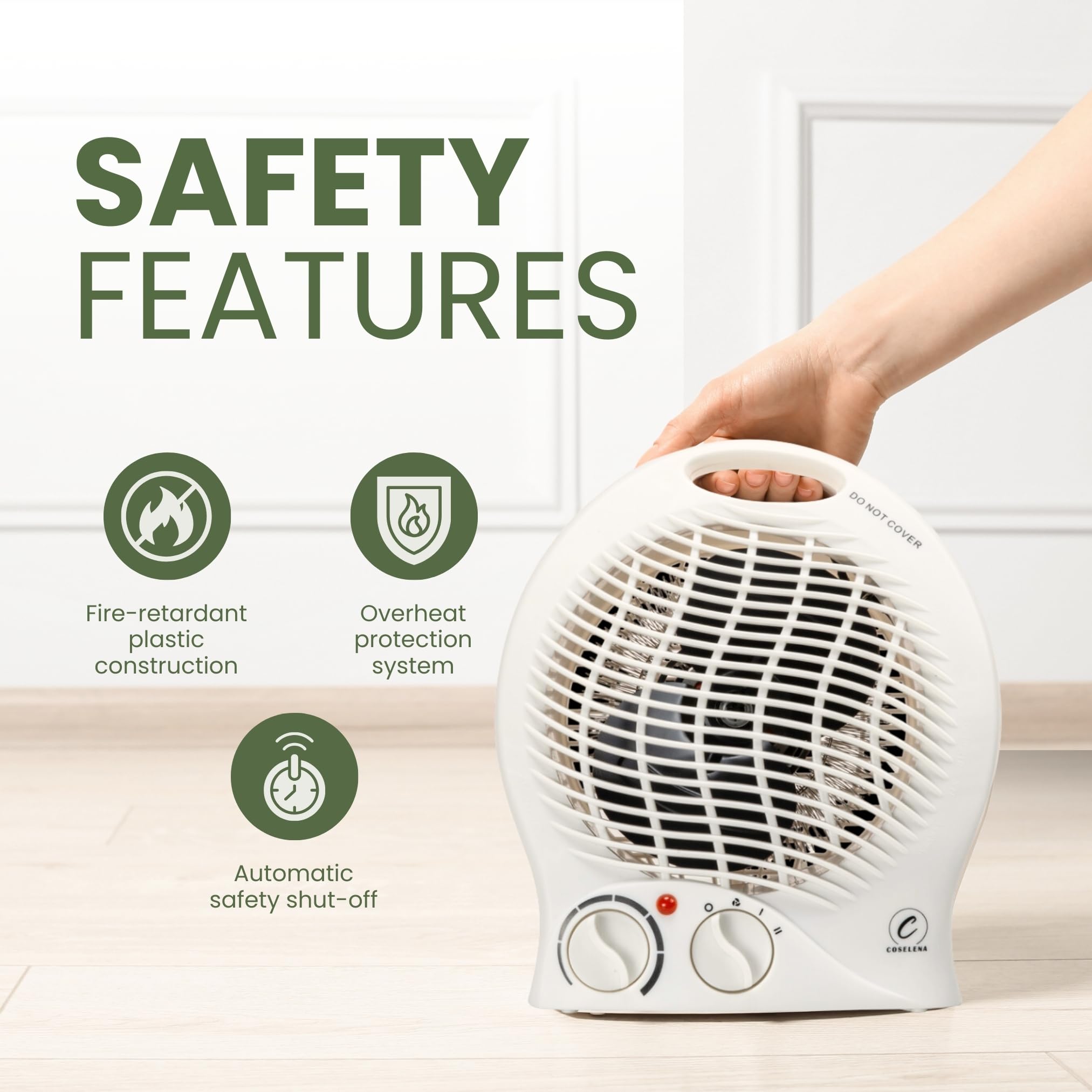 Coselena 2KW Electric Fan Heater with 2 Heat Settings, Adjustable Thermostat, and Frost Watch Protection 6