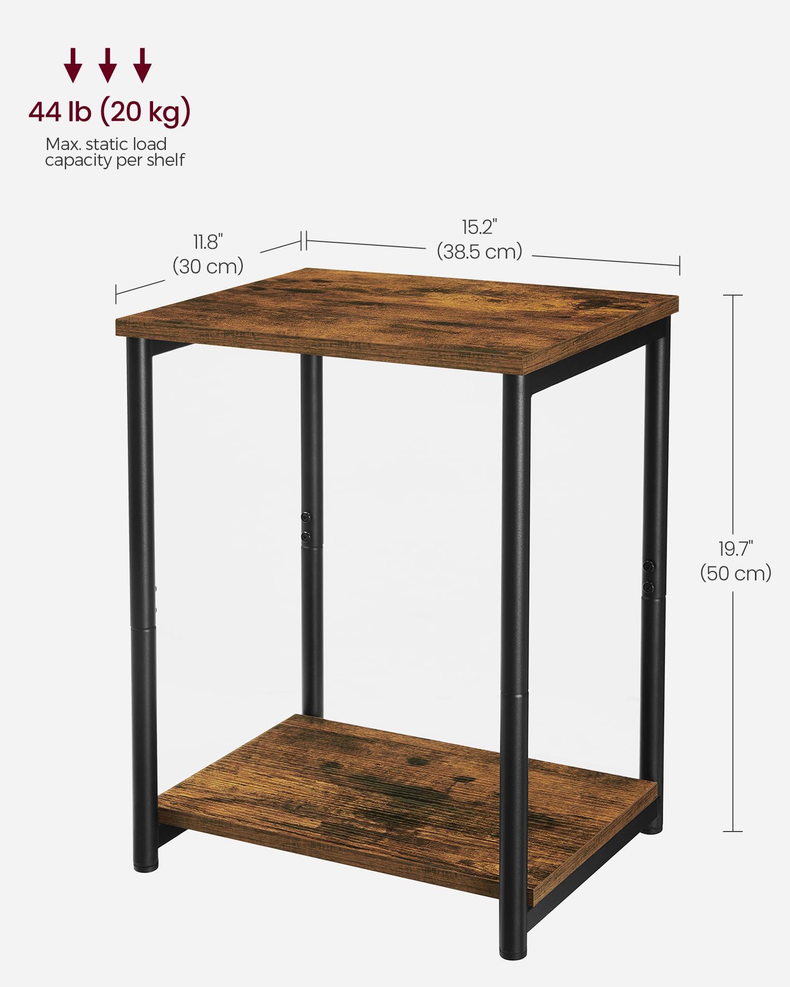 VASAGLE Set of 2 Side Tables - Rustic Brown Shelves & Steel Frame | 30 x 38.5 x 50 cm 3