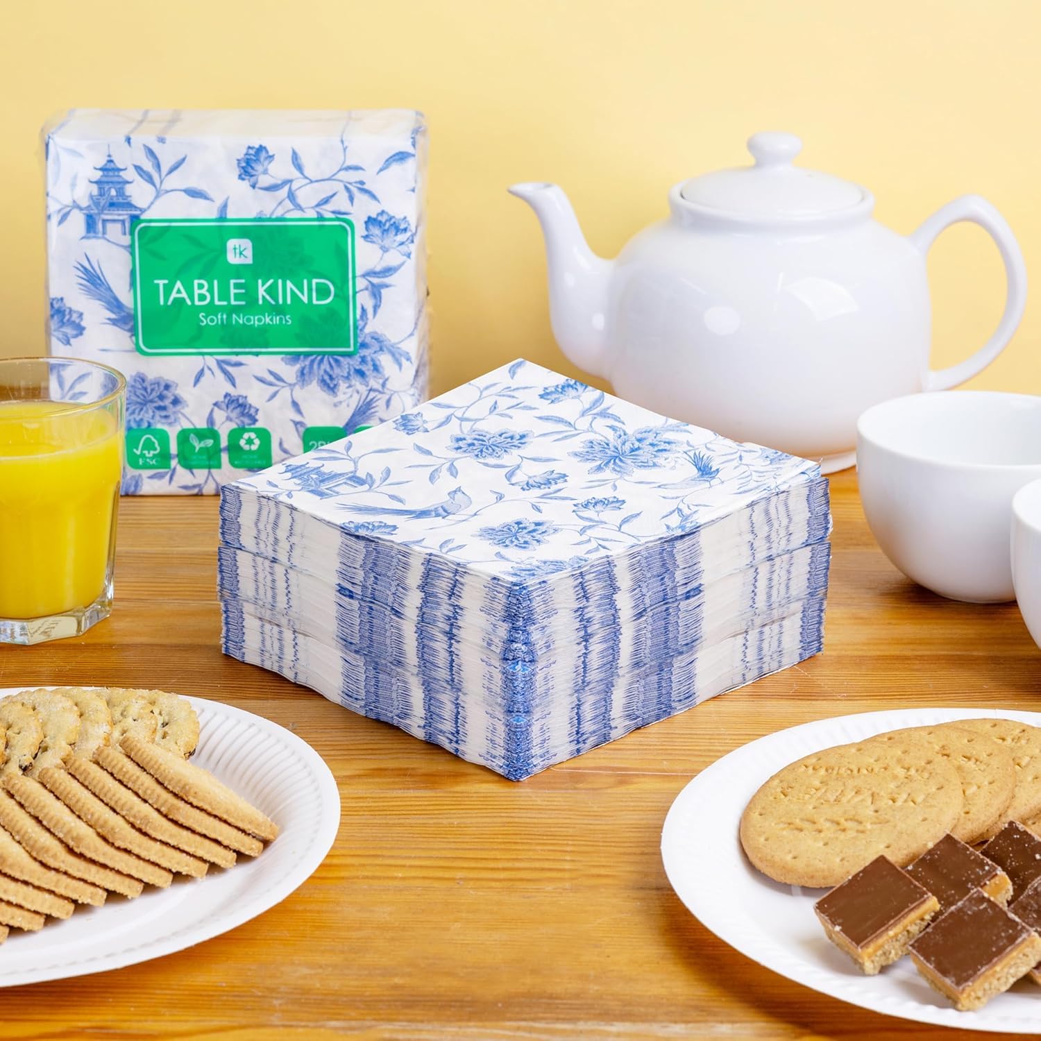 Talking Tables Table Kind 100 x Soft Blue Paper Napkins | 2ply 33cm | Chinoiserie Floral Serviettes 6