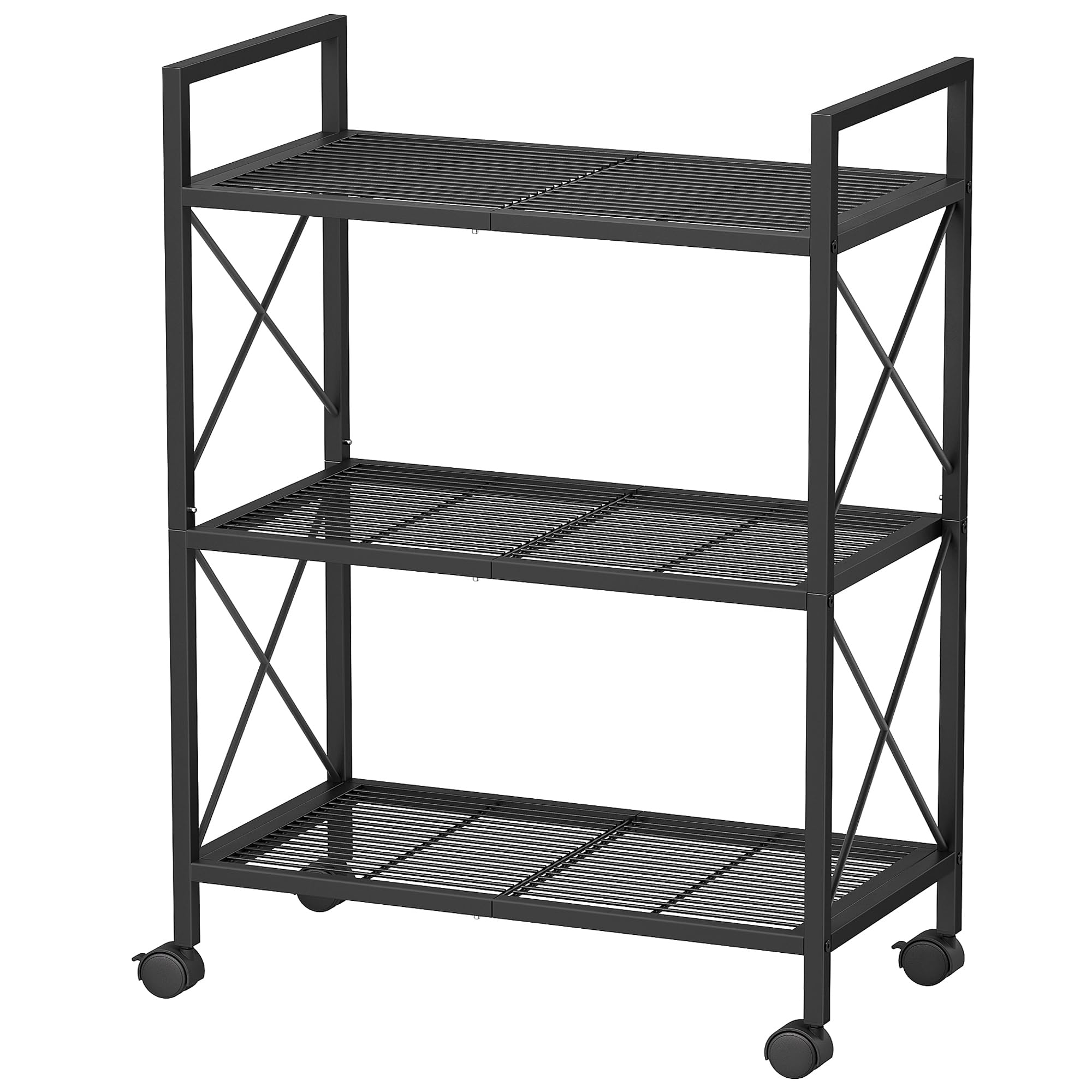 SONGMICS 3-Tier Metal Shelving Unit on Wheels - Ink Black | Heavy Duty Support | Adjustable Feet
