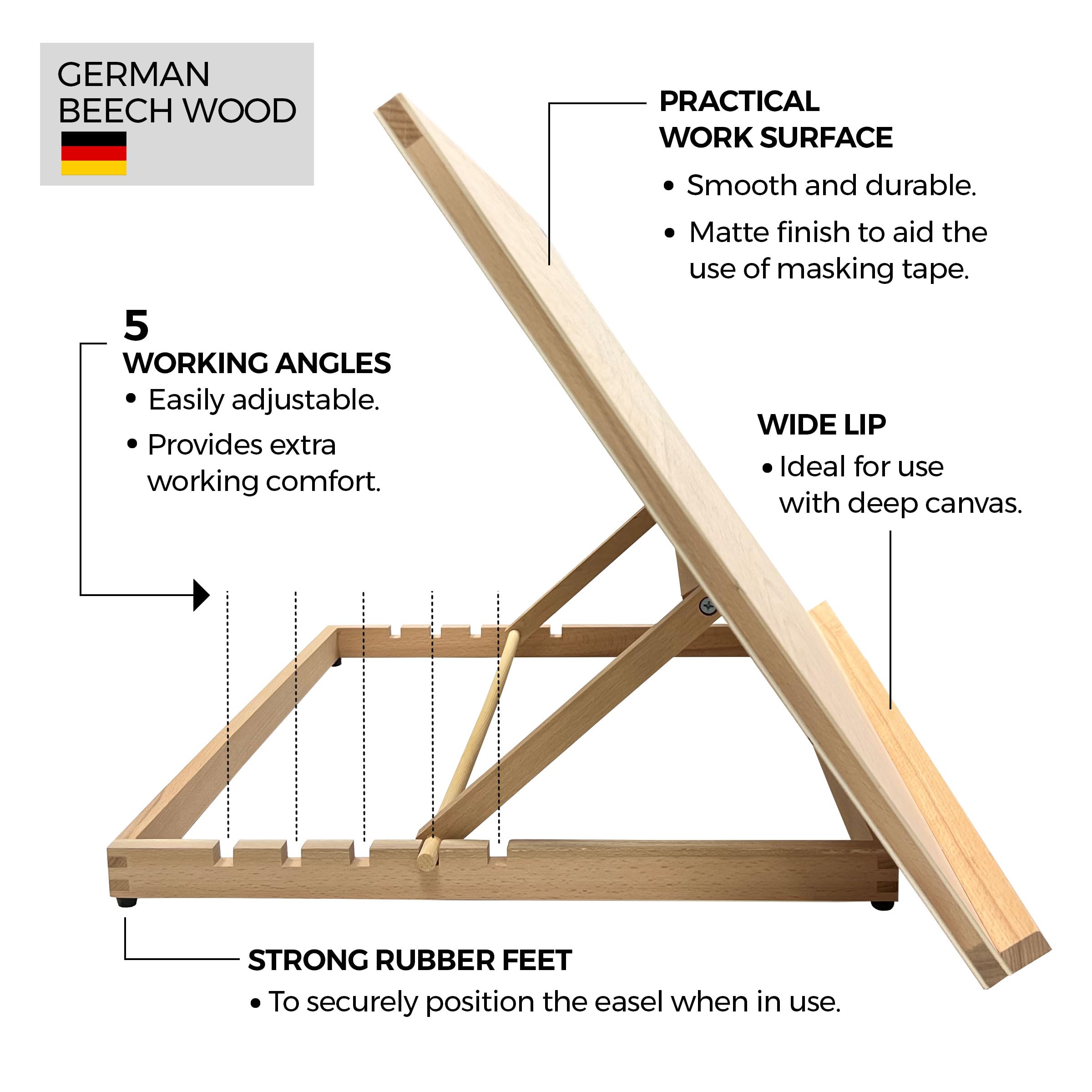 Zieler Premium Adjustable A2 Beechwood Table Top Art Easel | 5 Angles | Durable Rubber Feet 2