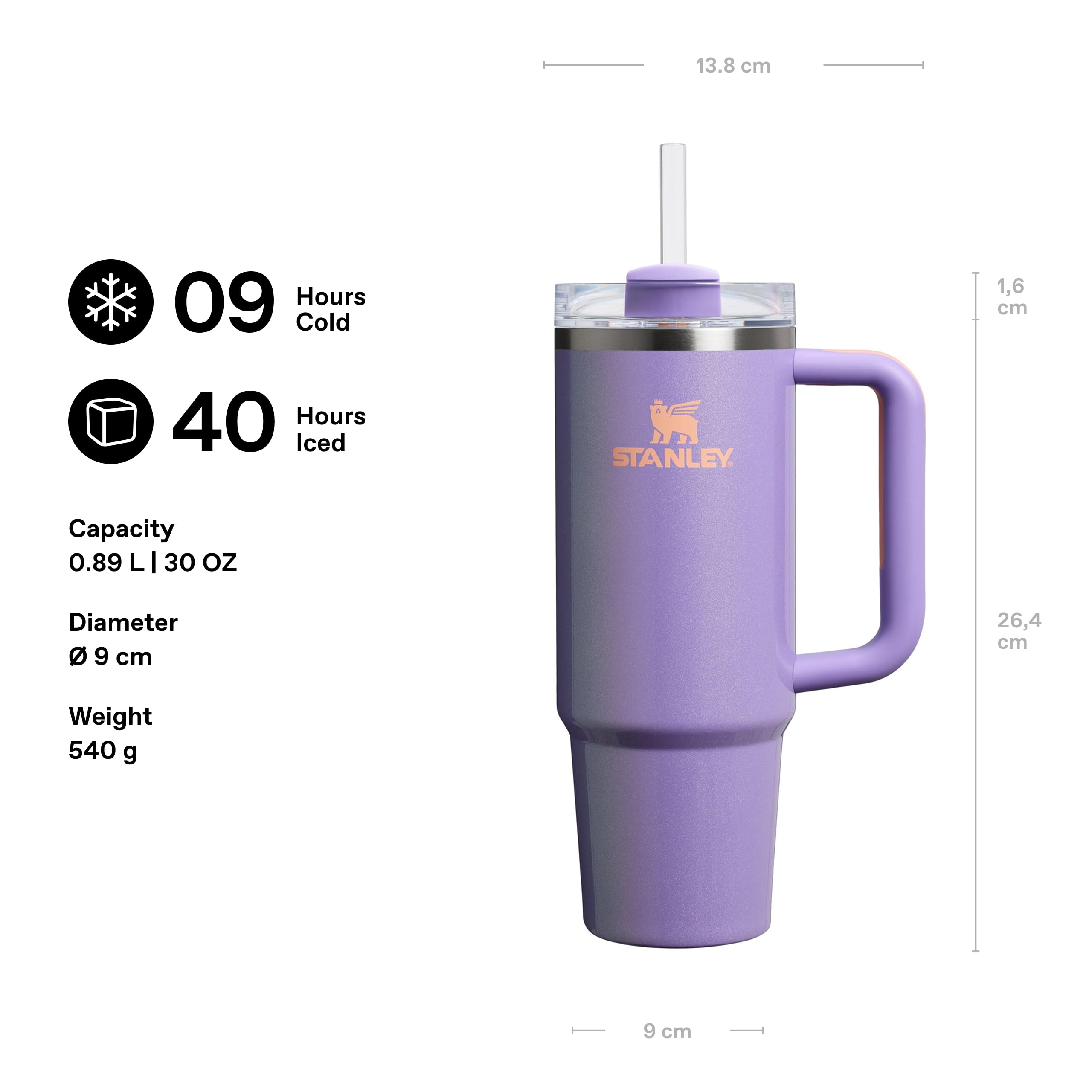 STANLEY Quencher H2.0 Flowstate Tumbler 0.89L - 40 Hrs Cold | Periwinkle Shimmer | Stainless Steel