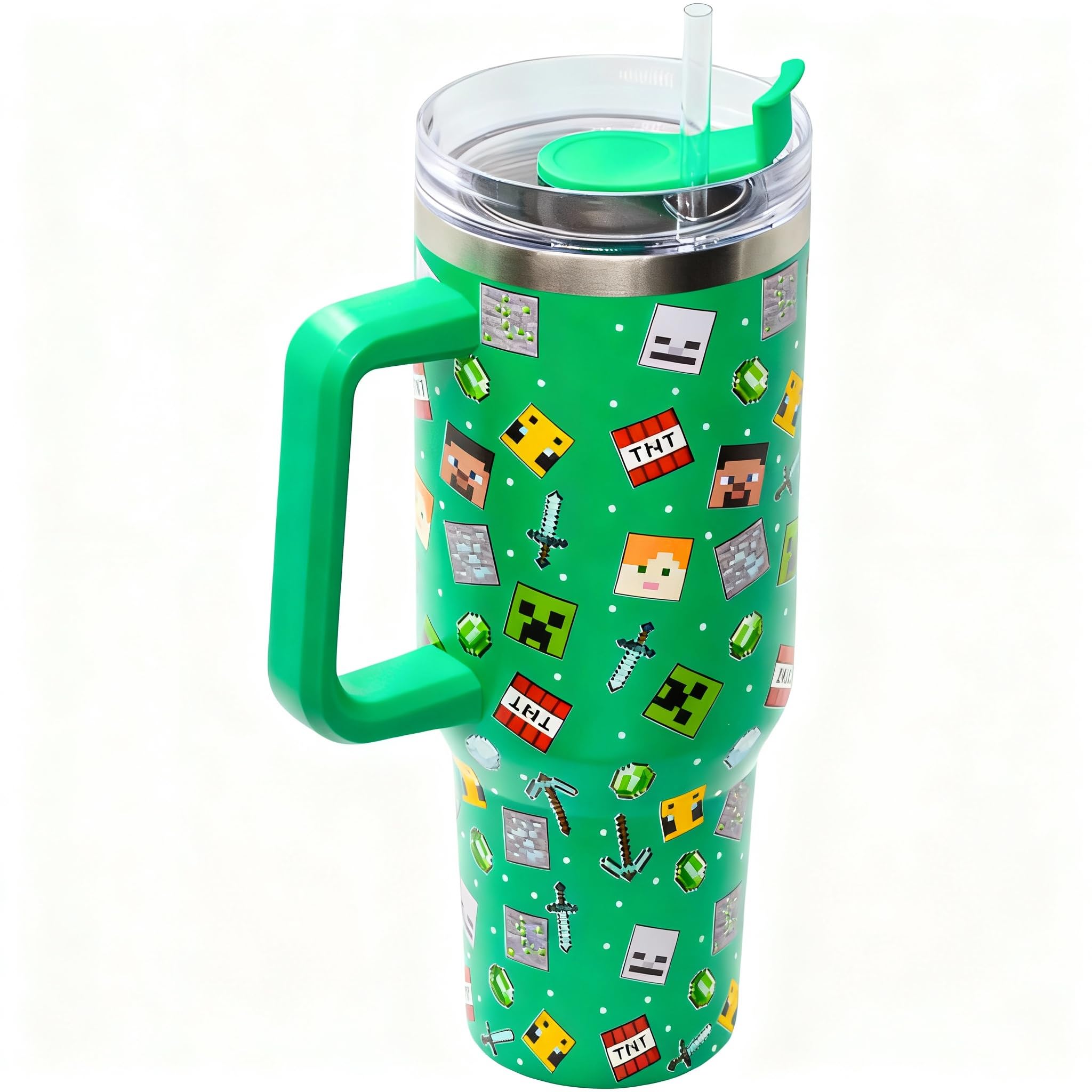 HOX Minecraft 1.2L Insulated Tumbler Mug - Cold 17Hrs Hot 5Hrs | Leak Proof Travel Mug with Straw & Lid