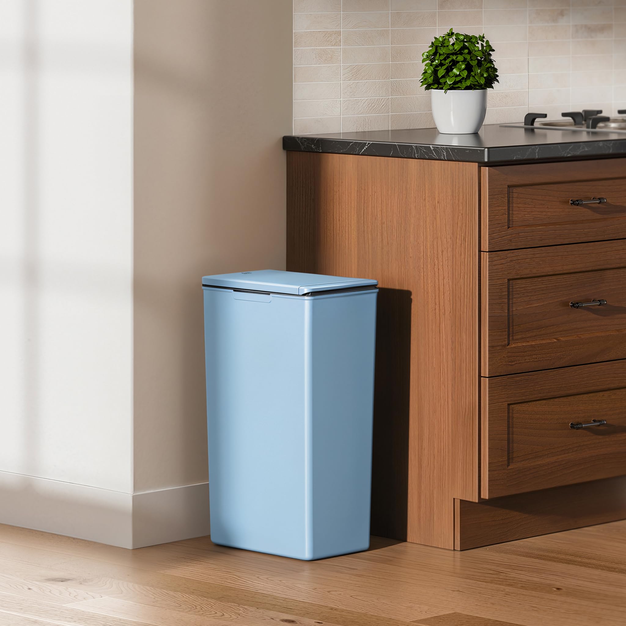 EKO Morandi 40L Kitchen Recycling Bin with Touch-Top Lid | Slim Plastic | Blue 3